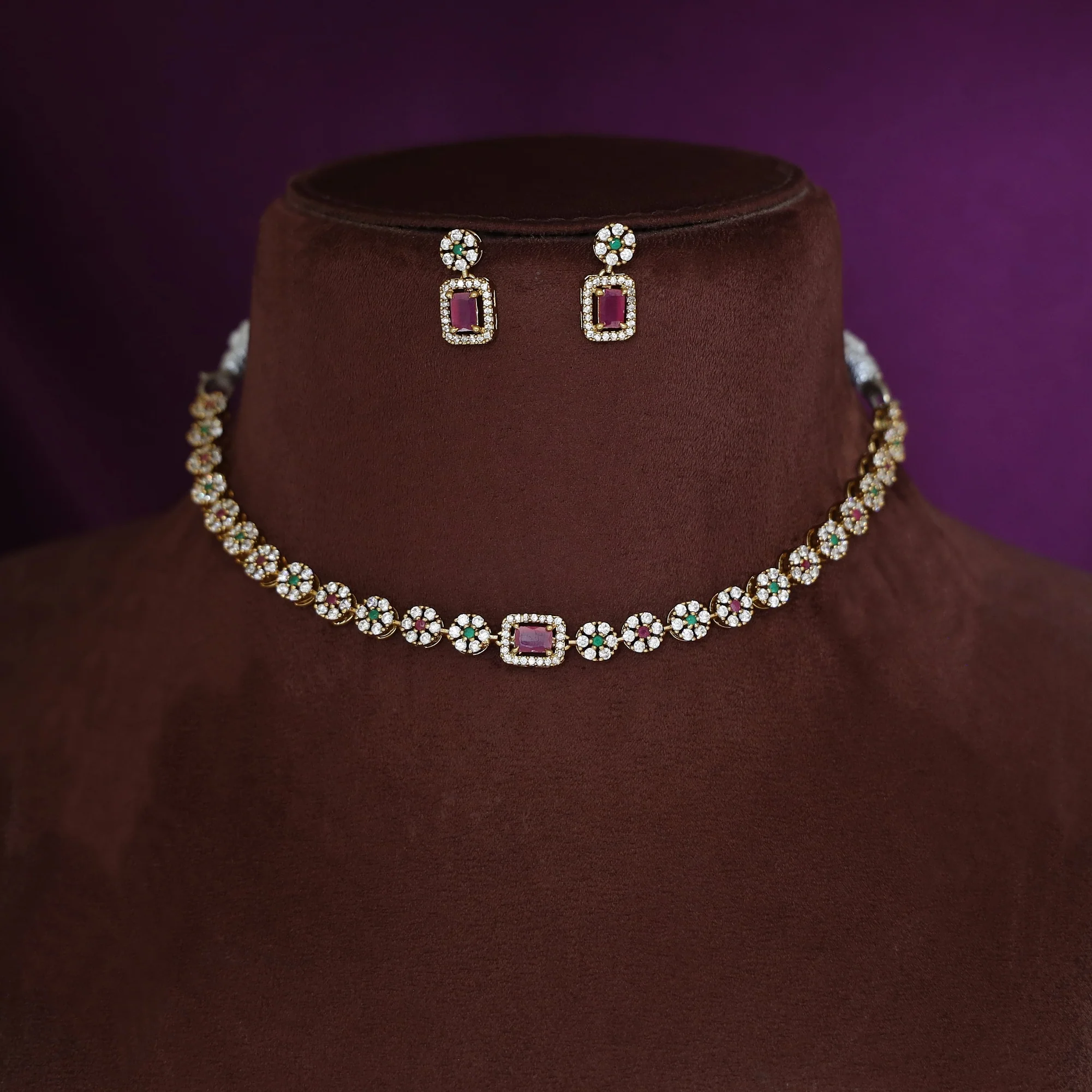 Aastha Sayali Flower Rectangle Glossy Short Neckpiece With Earring - Image 6
