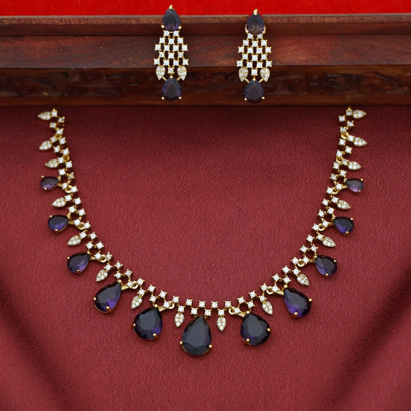 Aayansha AD Stone Drop Glossy Neckpiece With Earring - Image 2