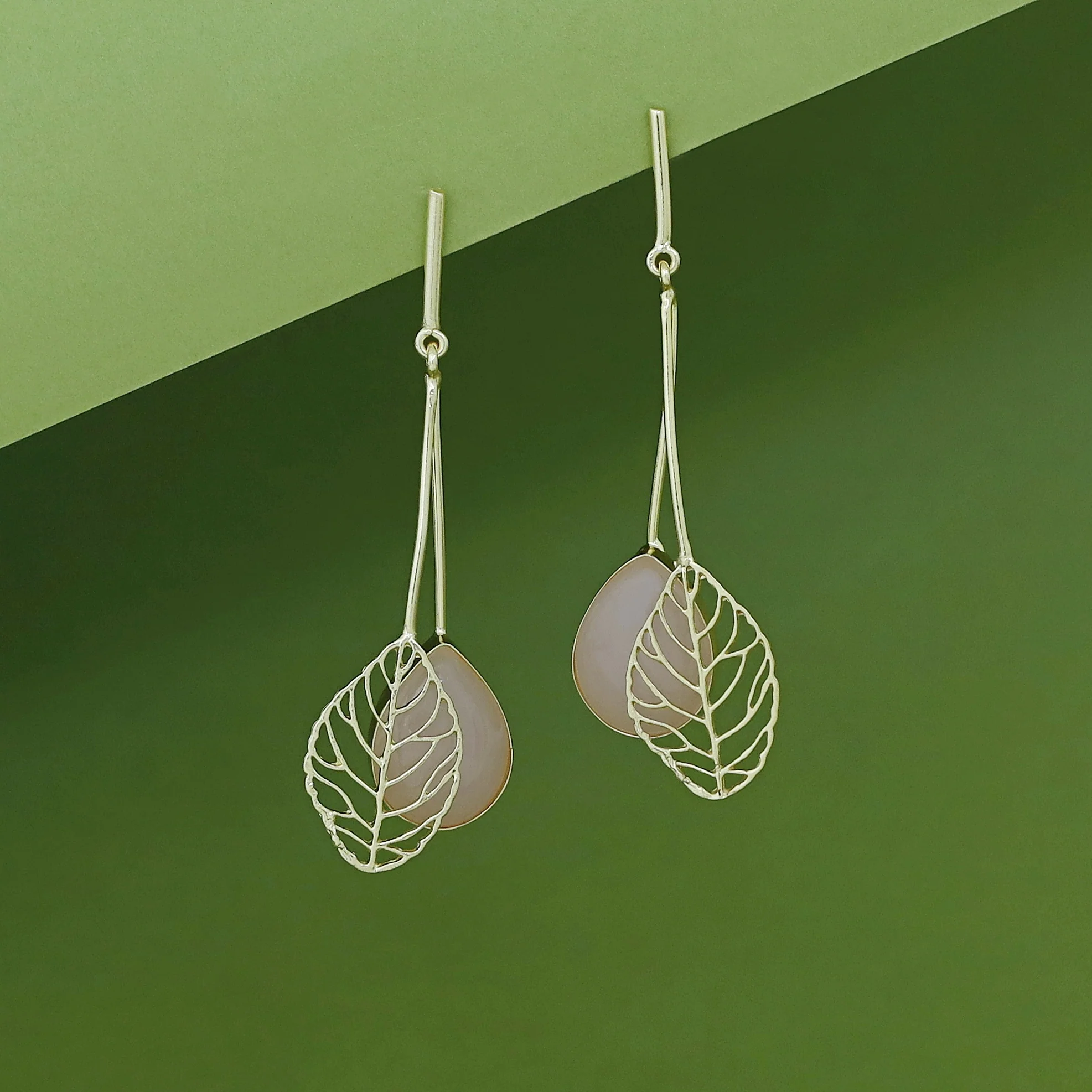 Aayla Golden Leafy Glossy Stone Earring - Image 13
