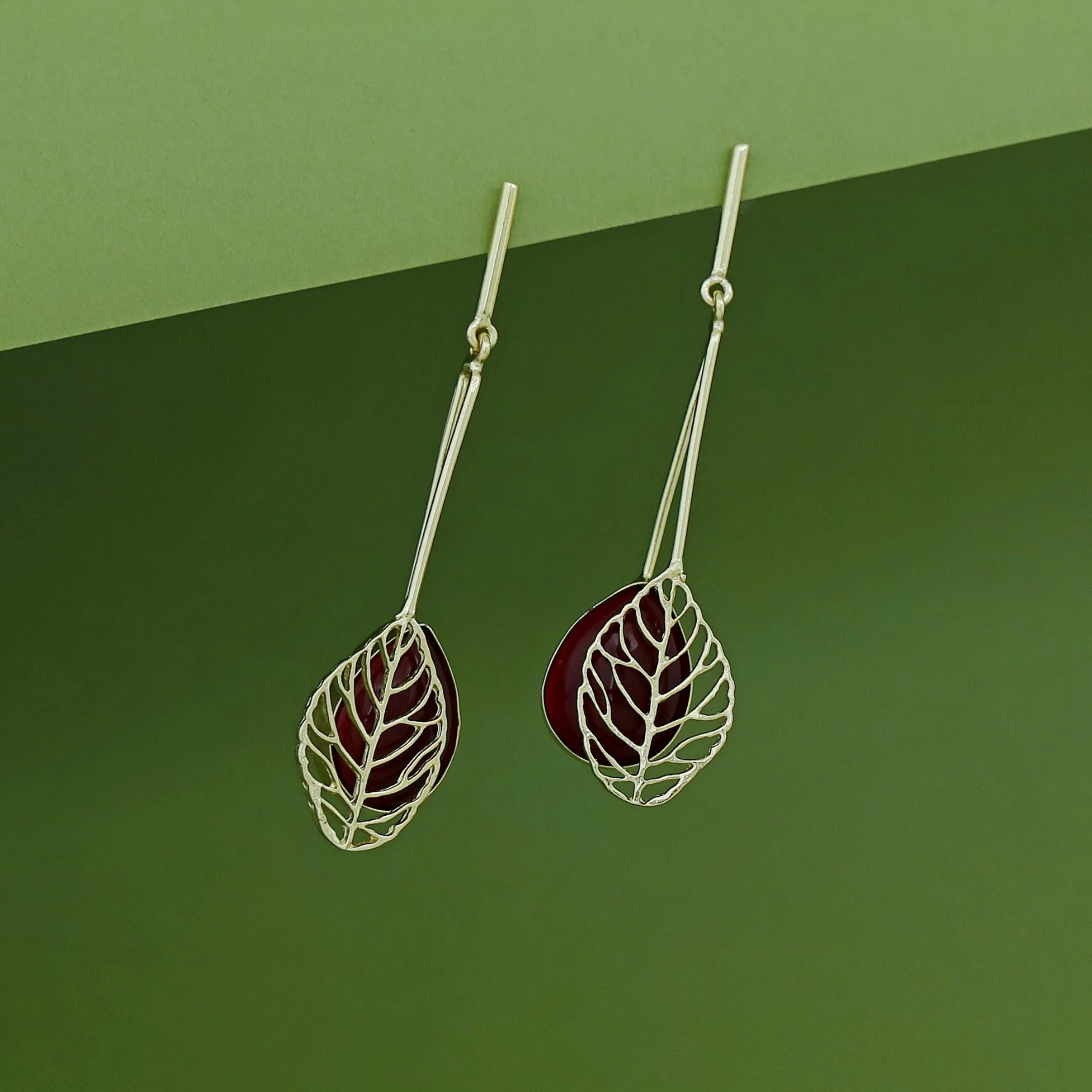 Aayla Golden Leafy Glossy Stone Earring - Image 14