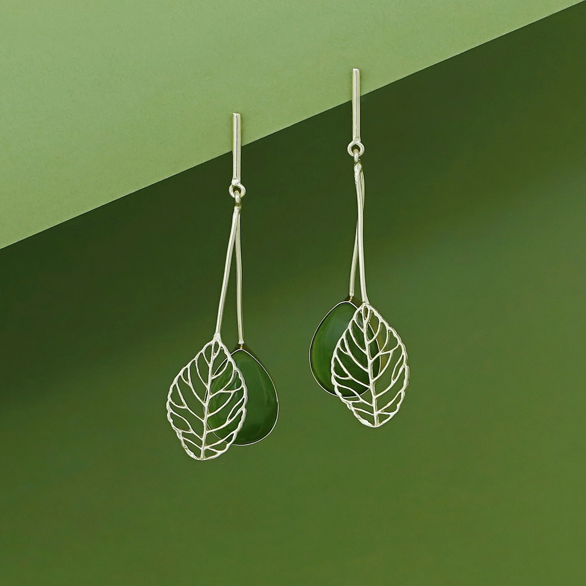 Aayla Golden Leafy Glossy Stone Earring - Image 6