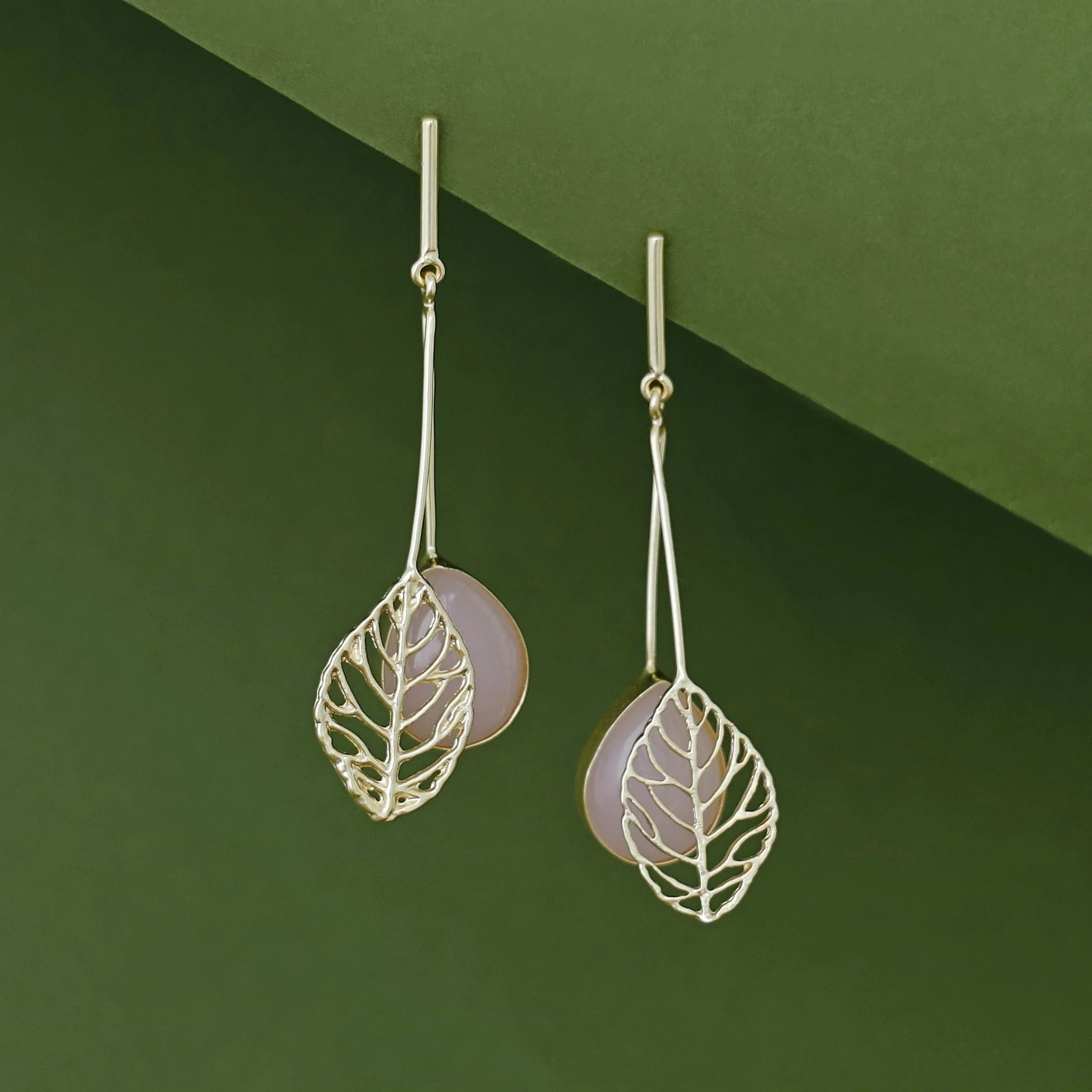 Aayla Golden Leafy Glossy Stone Earring - Image 8