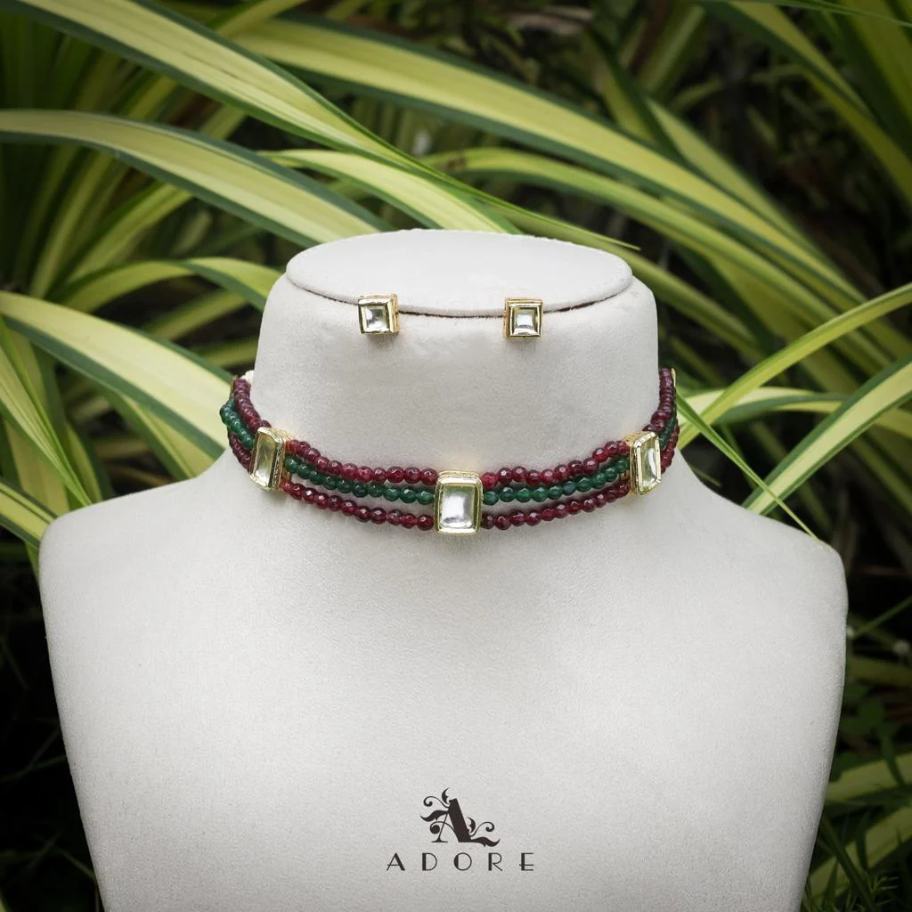 Abani 3 Layer Onyx Kundan Choker With Stud (4 mm) - Image 10