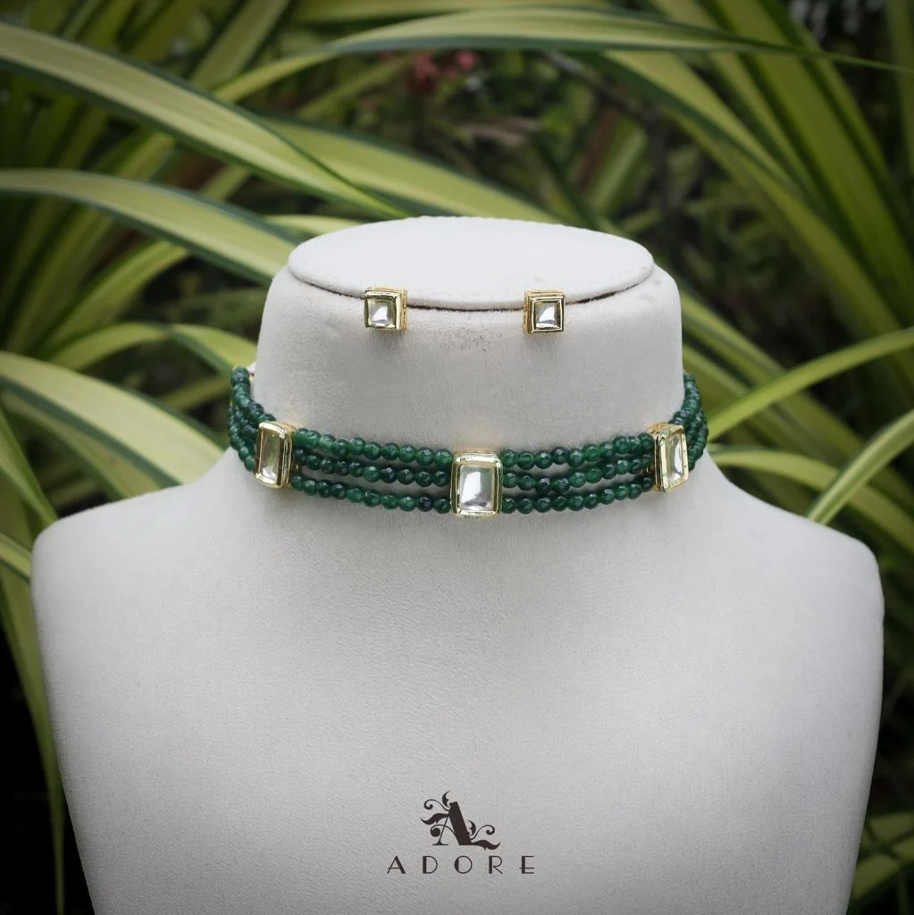Abani 3 Layer Onyx Kundan Choker With Stud (4 mm) - Image 11