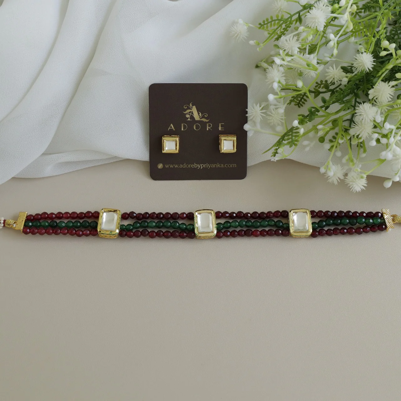 Abani 3 Layer Onyx Kundan Choker With Stud (4 mm) - Image 3