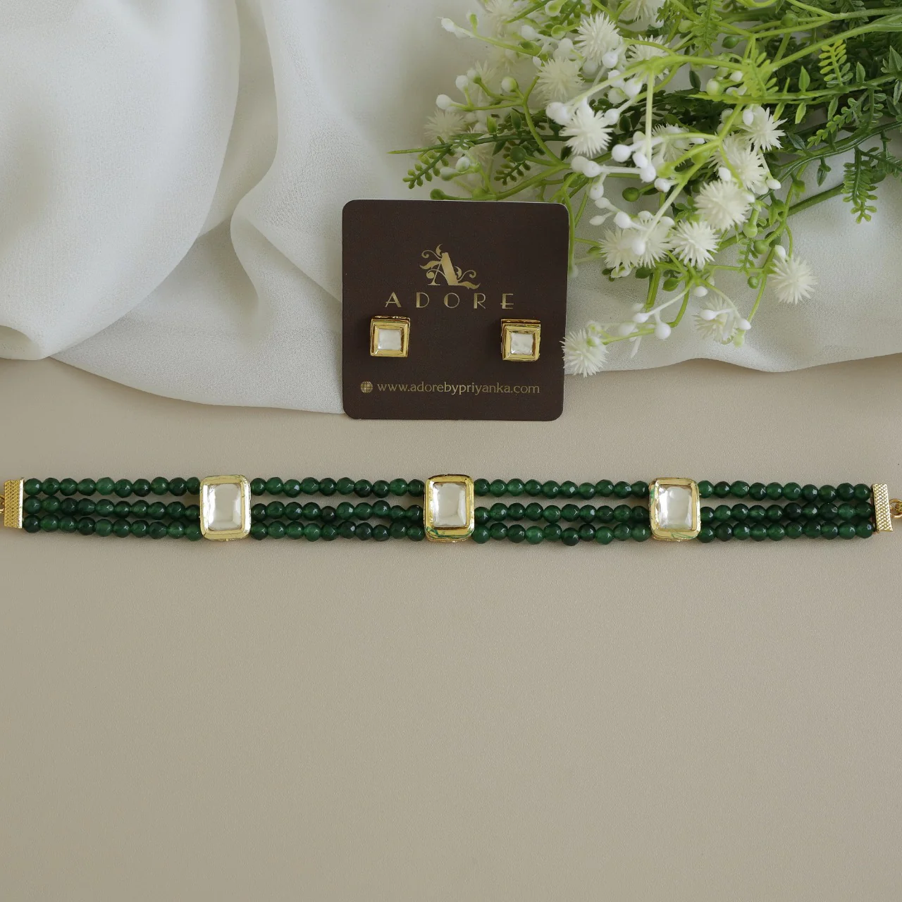 Abani 3 Layer Onyx Kundan Choker With Stud (4 mm) - Image 4