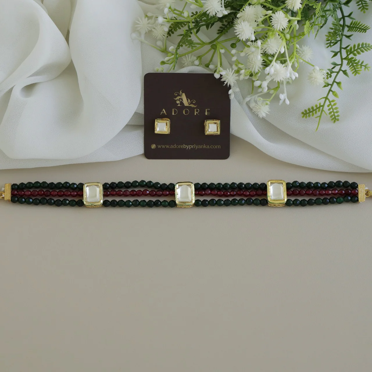 Abani 3 Layer Onyx Kundan Choker With Stud (4 mm) - Image 5
