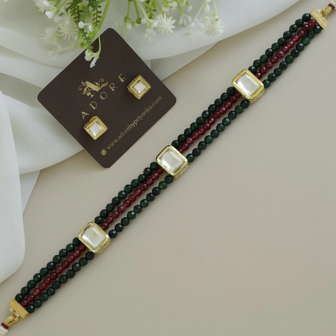 Abani 3 Layer Onyx Kundan Choker With Stud (4 mm) - Image 7