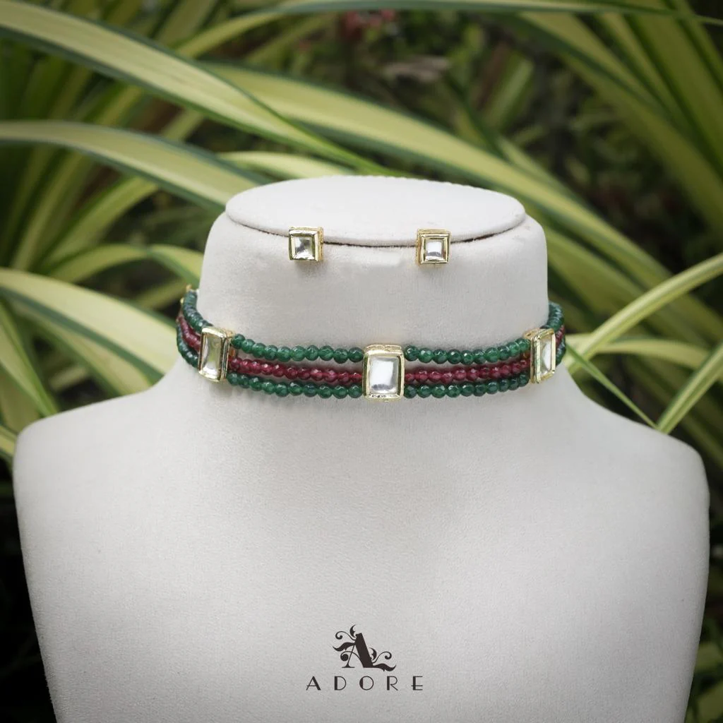 Abani 3 Layer Onyx Kundan Choker With Stud (4 mm) - Image 9