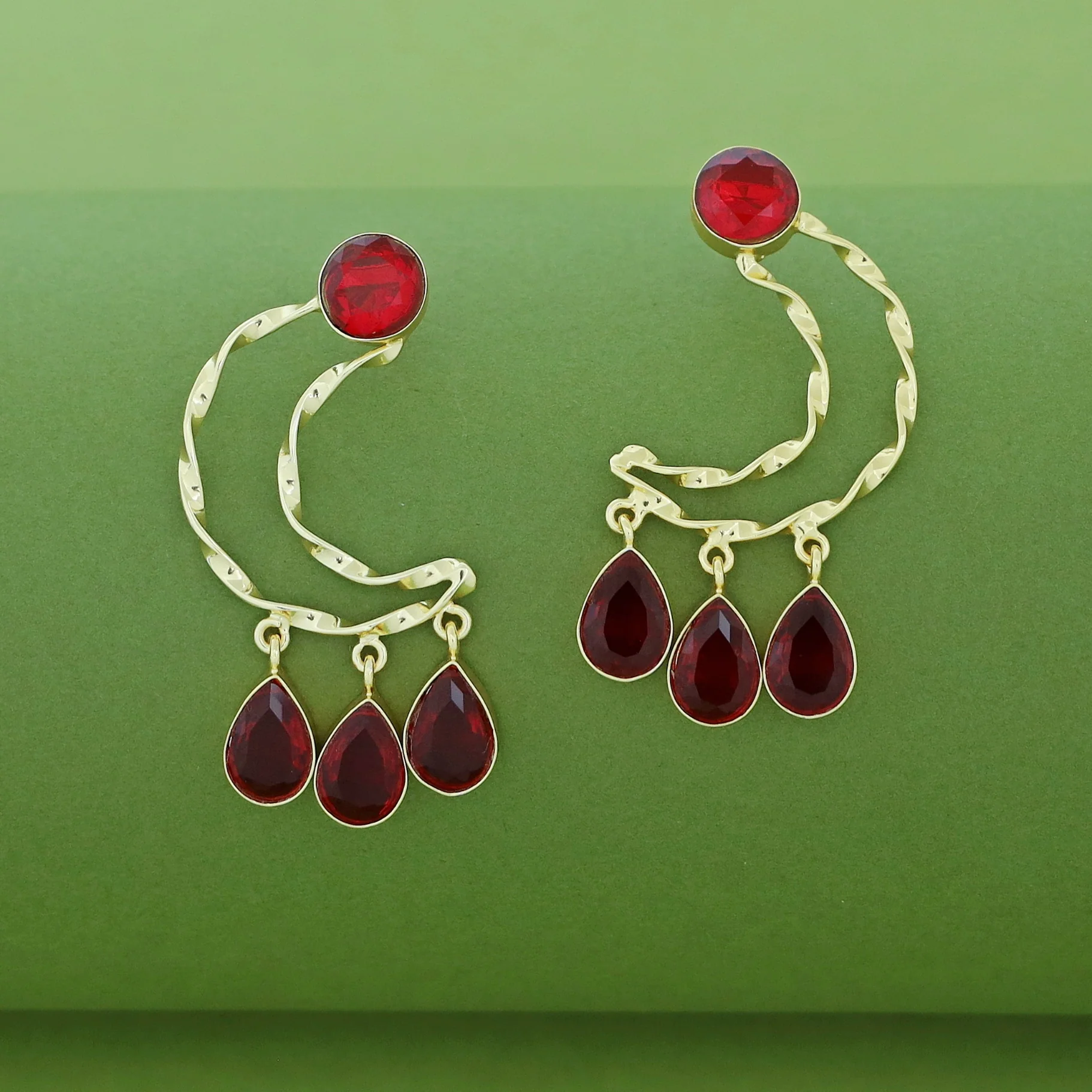 Abeetha Golden Half Moon Glossy Stone Earring - Image 2