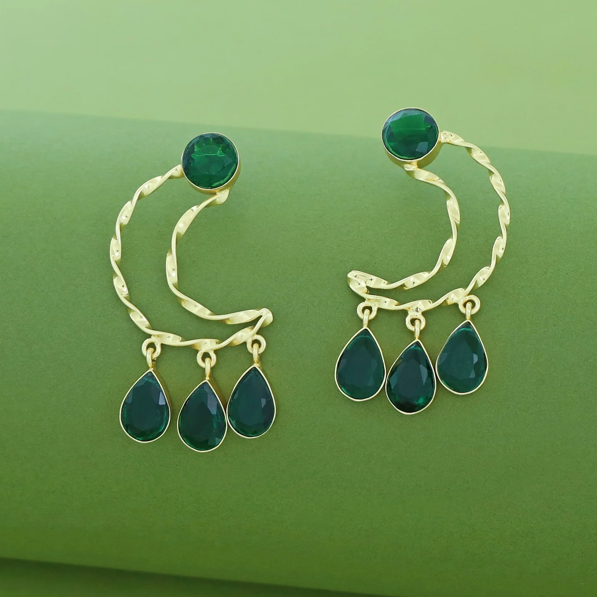 Abeetha Golden Half Moon Glossy Stone Earring - Image 3