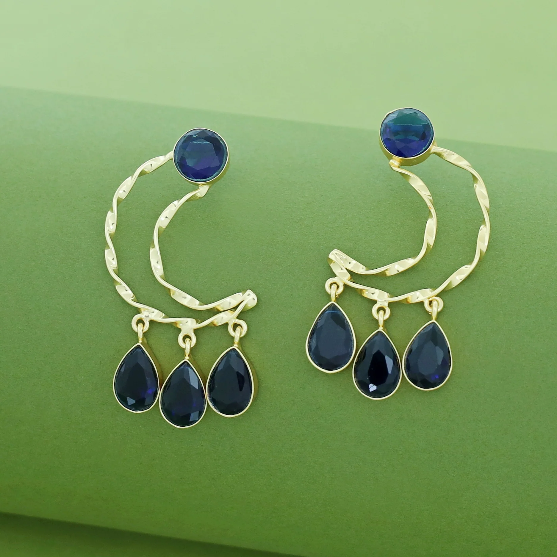Abeetha Golden Half Moon Glossy Stone Earring - Image 4