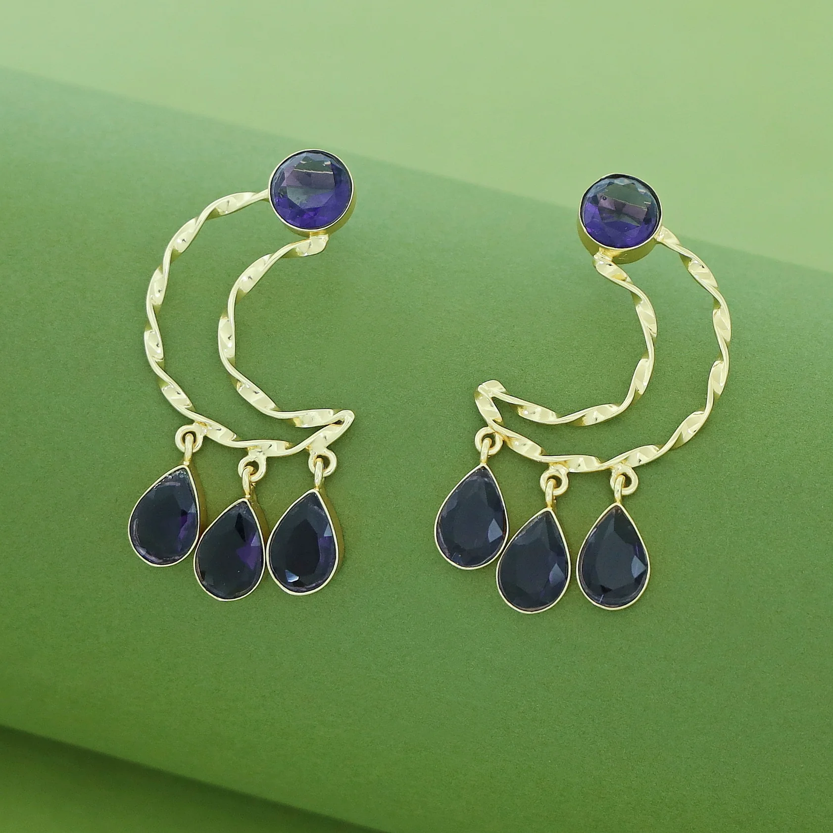 Abeetha Golden Half Moon Glossy Stone Earring - Image 5