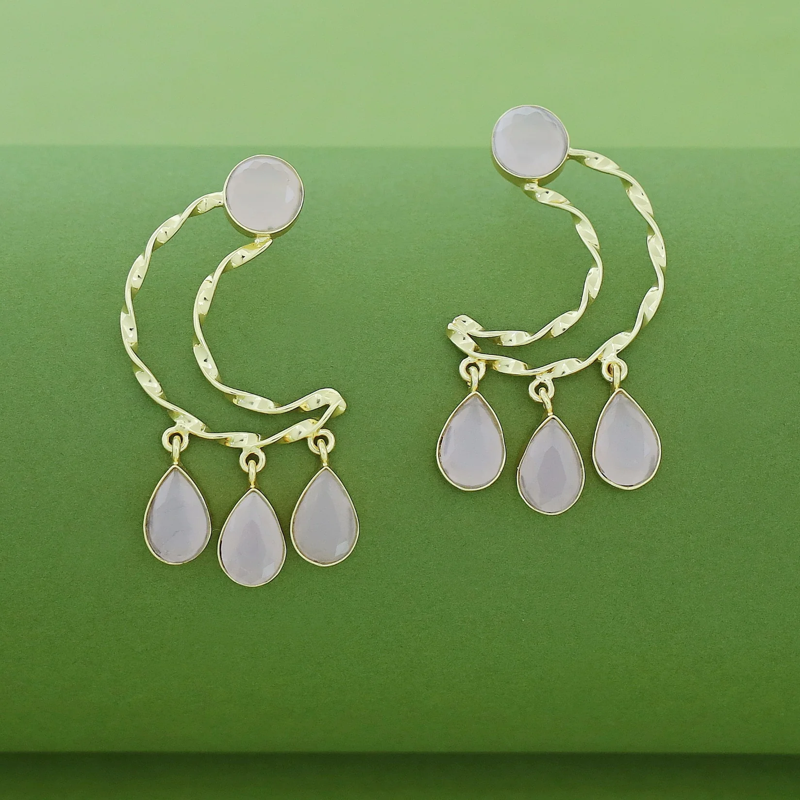 Abeetha Golden Half Moon Glossy Stone Earring - Image 6