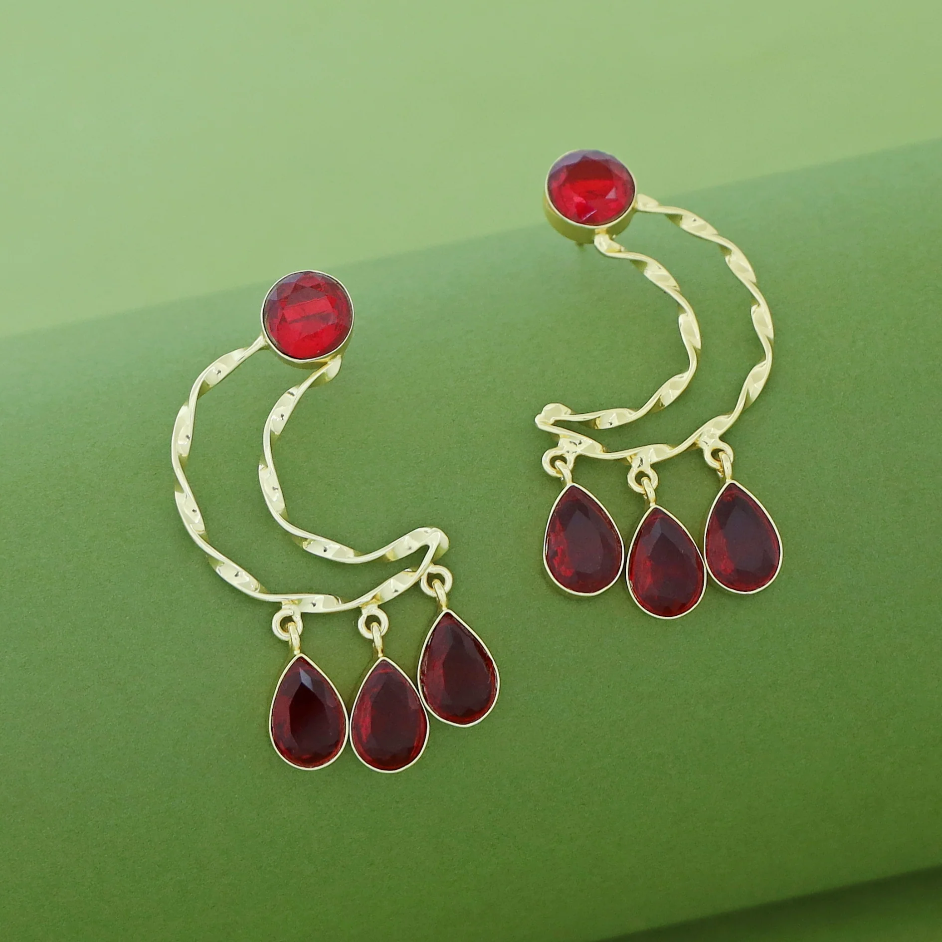 Abeetha Golden Half Moon Glossy Stone Earring - Image 8