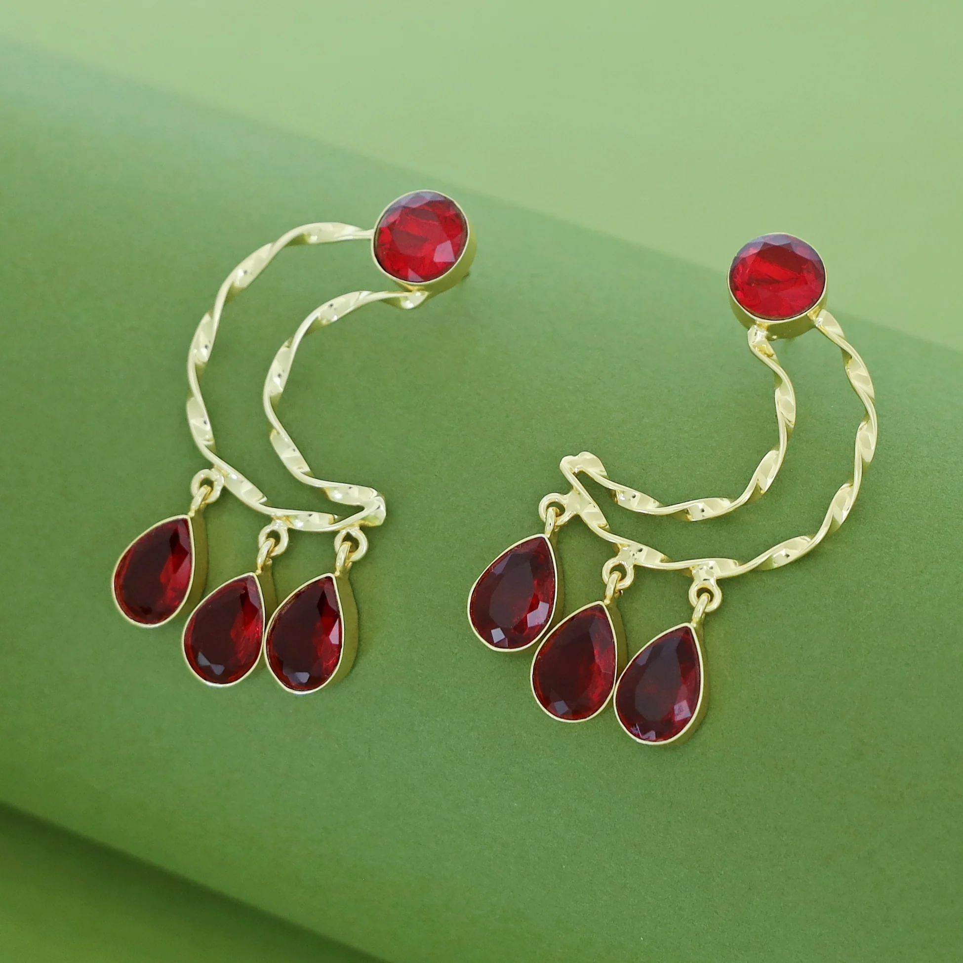 Abeetha Golden Half Moon Glossy Stone Earring - Image 9