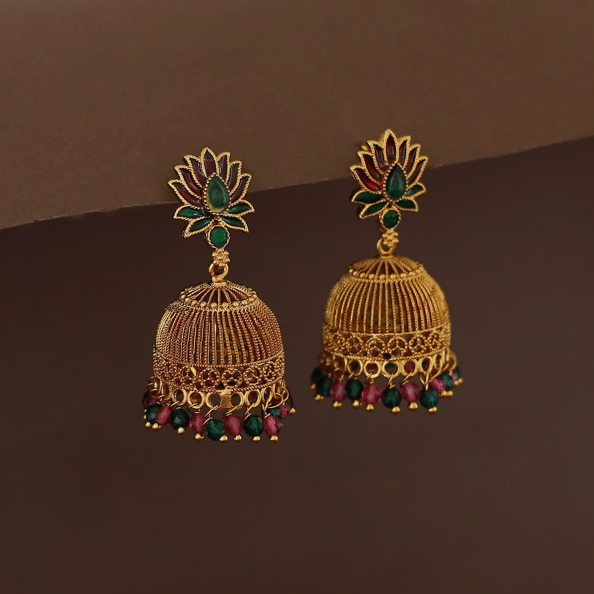 Abheri Lotus Beaded Jhumka - Image 2