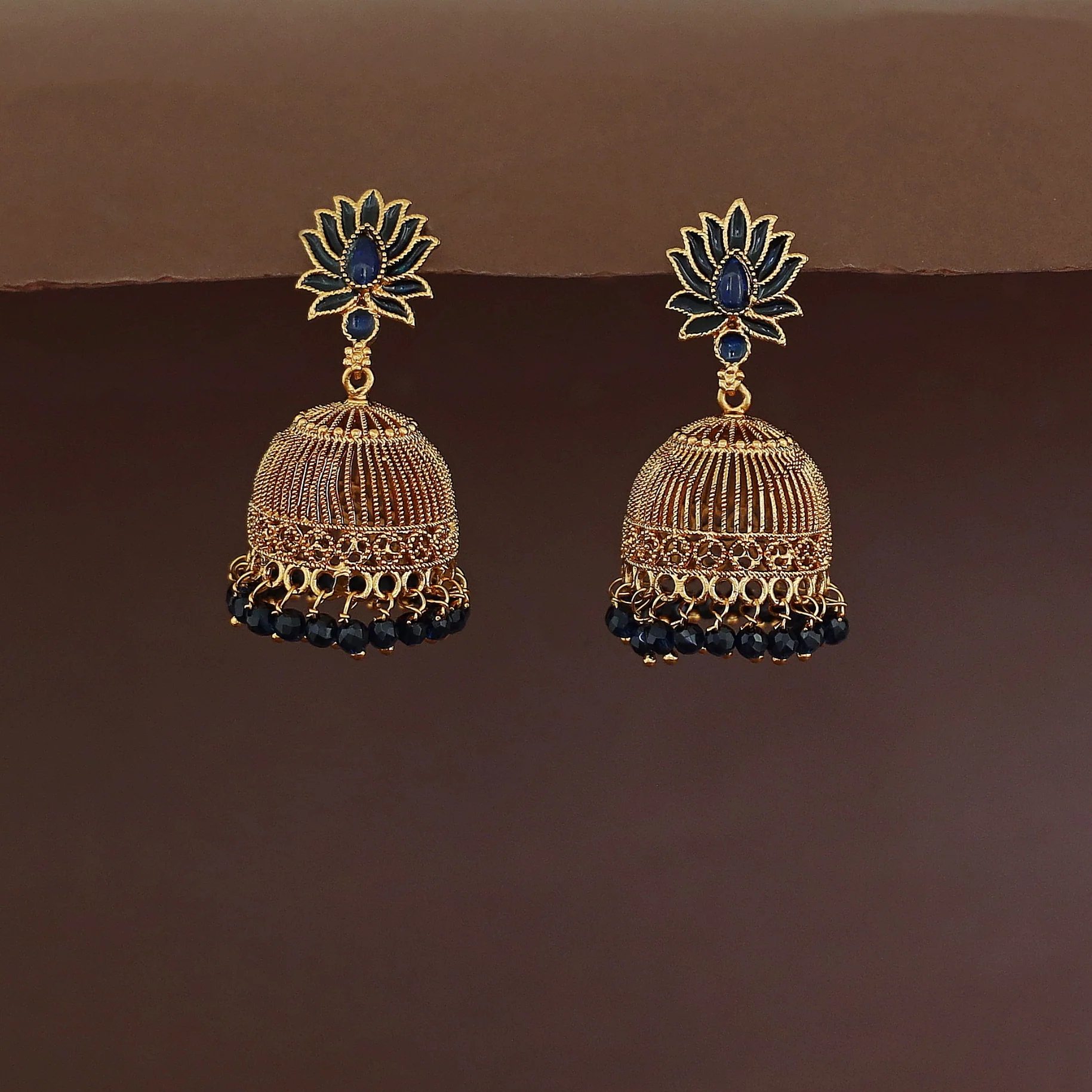 Abheri Lotus Beaded Jhumka - Image 3