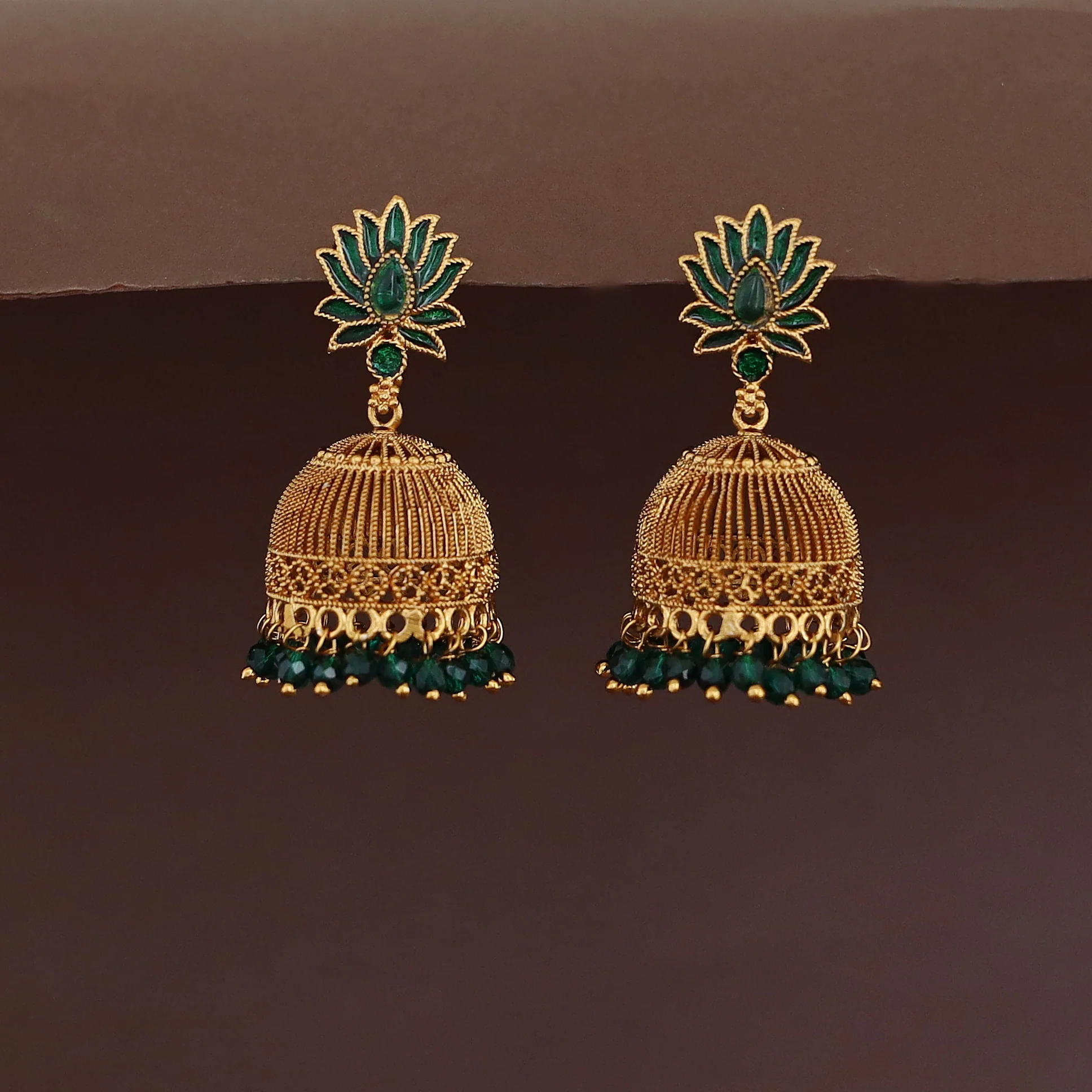 Abheri Lotus Beaded Jhumka - Image 4