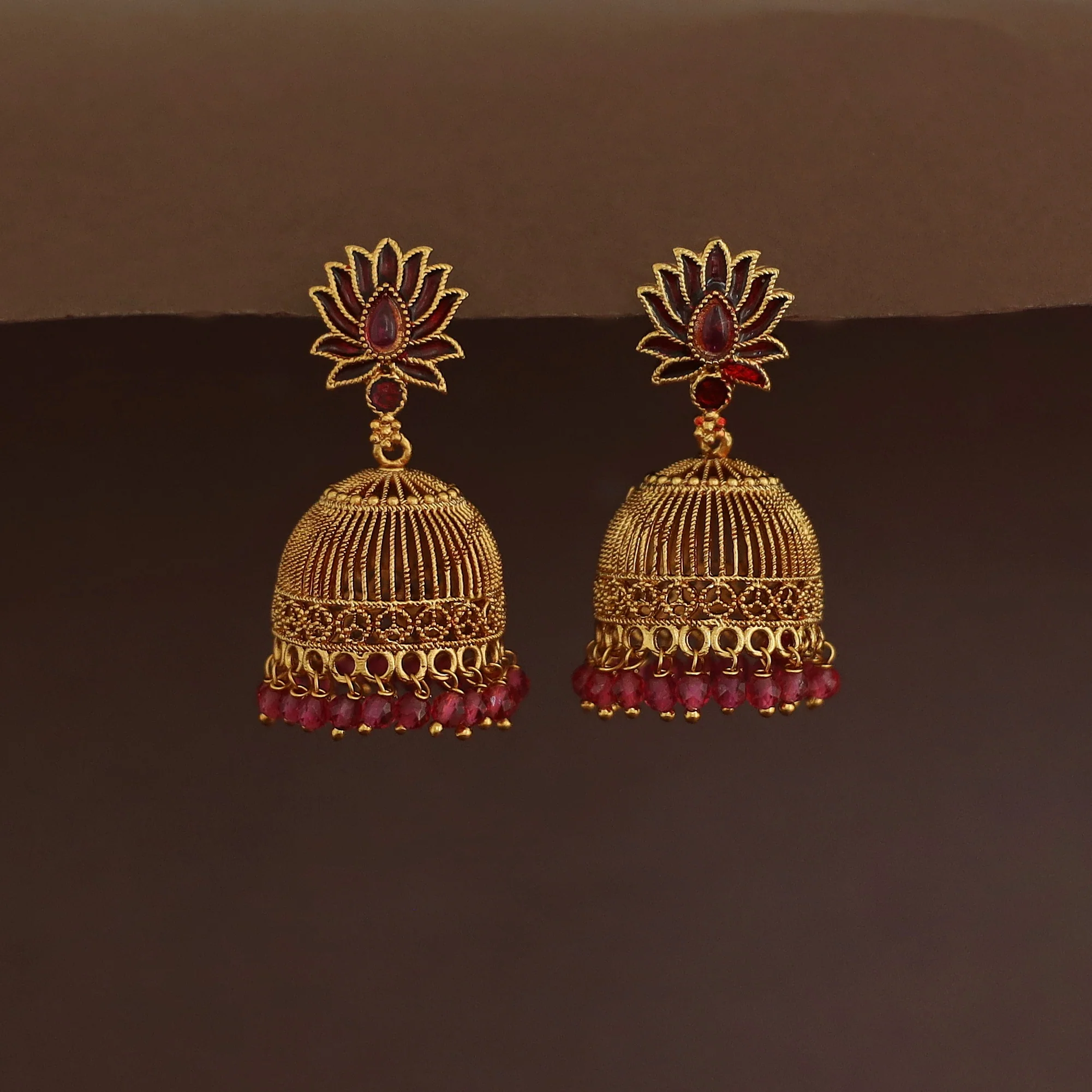 Abheri Lotus Beaded Jhumka - Image 5