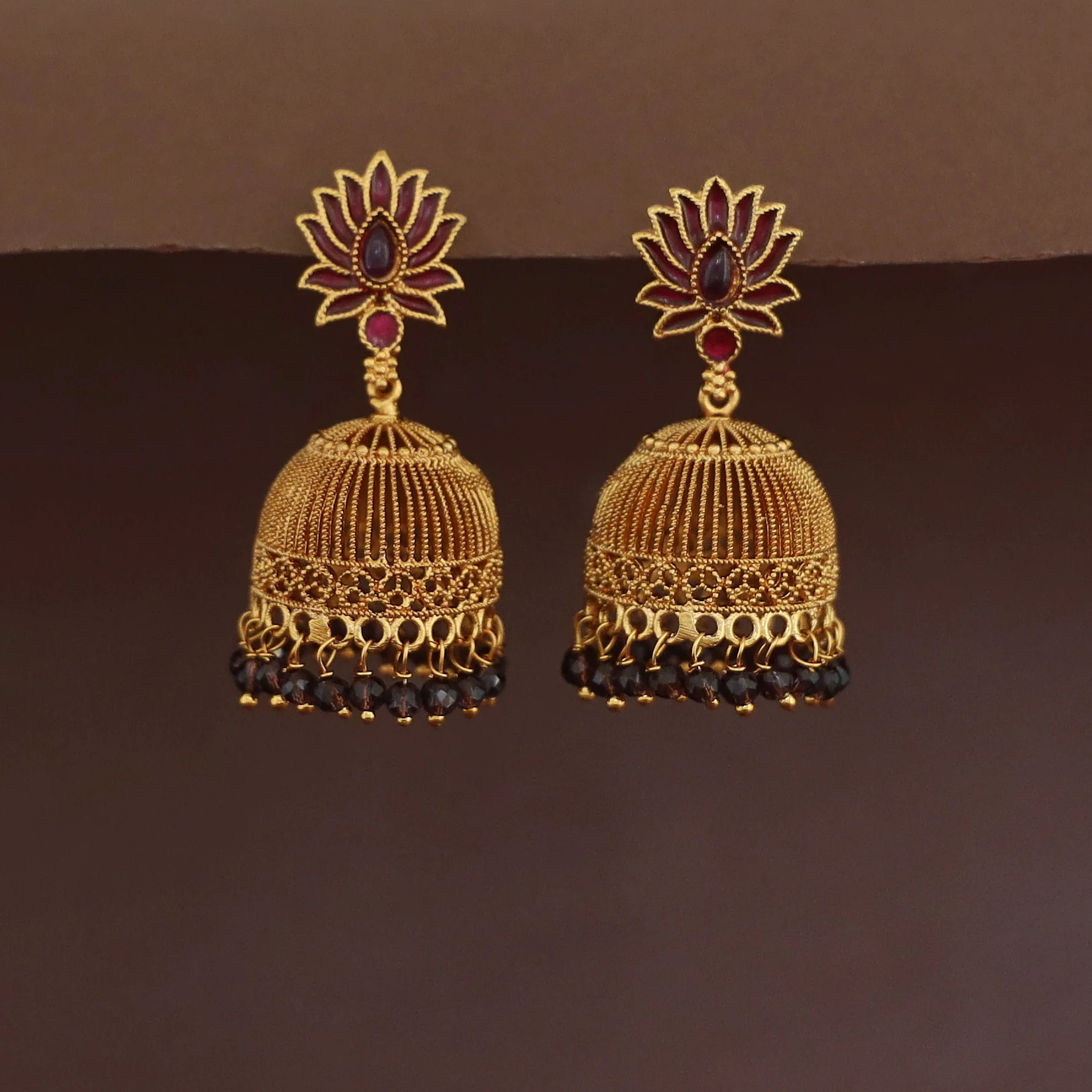 Abheri Lotus Beaded Jhumka - Image 6