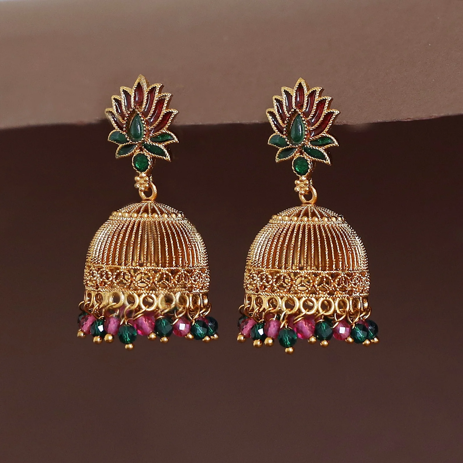 Abheri Lotus Beaded Jhumka - Image 7