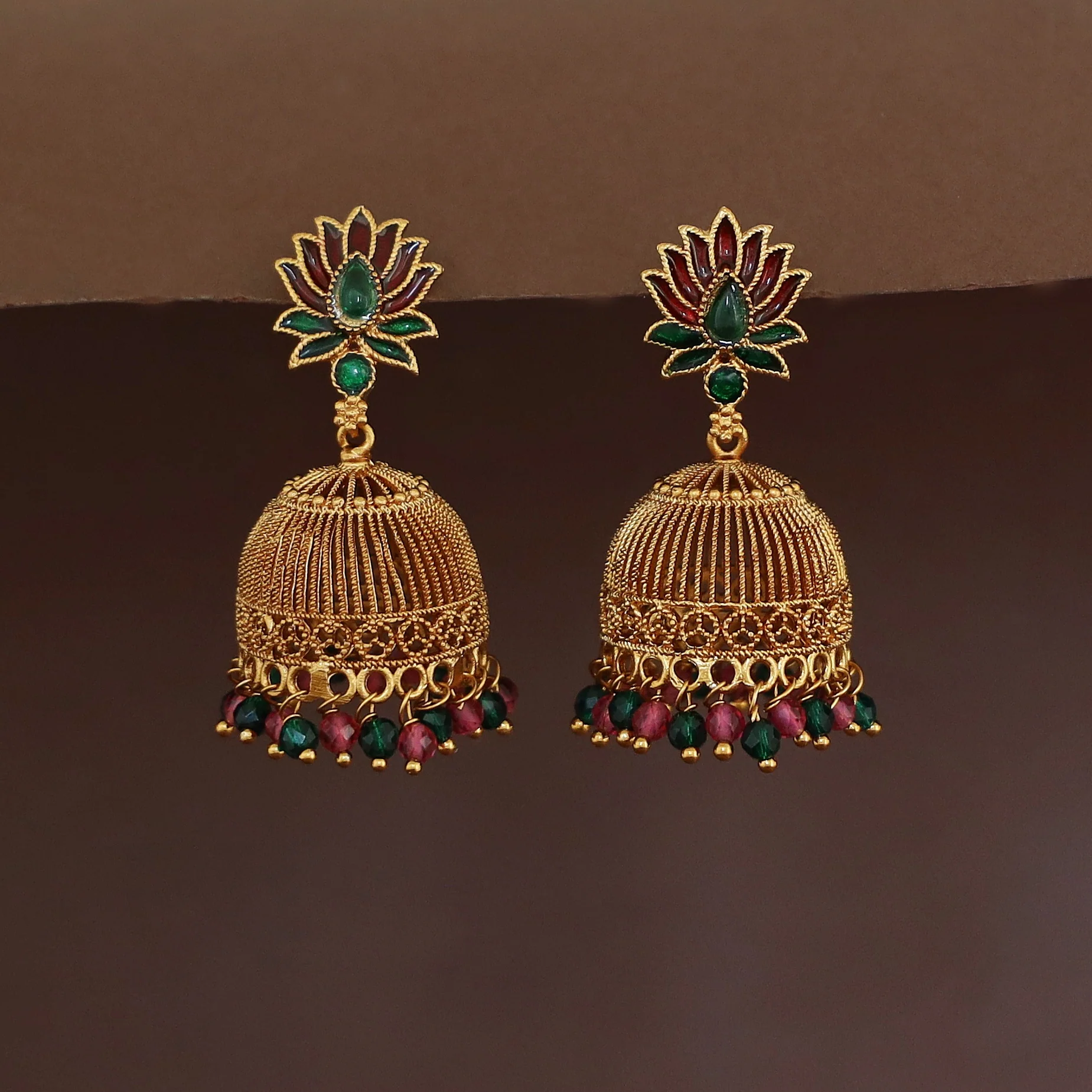 Abheri Lotus Beaded Jhumka - Image 8