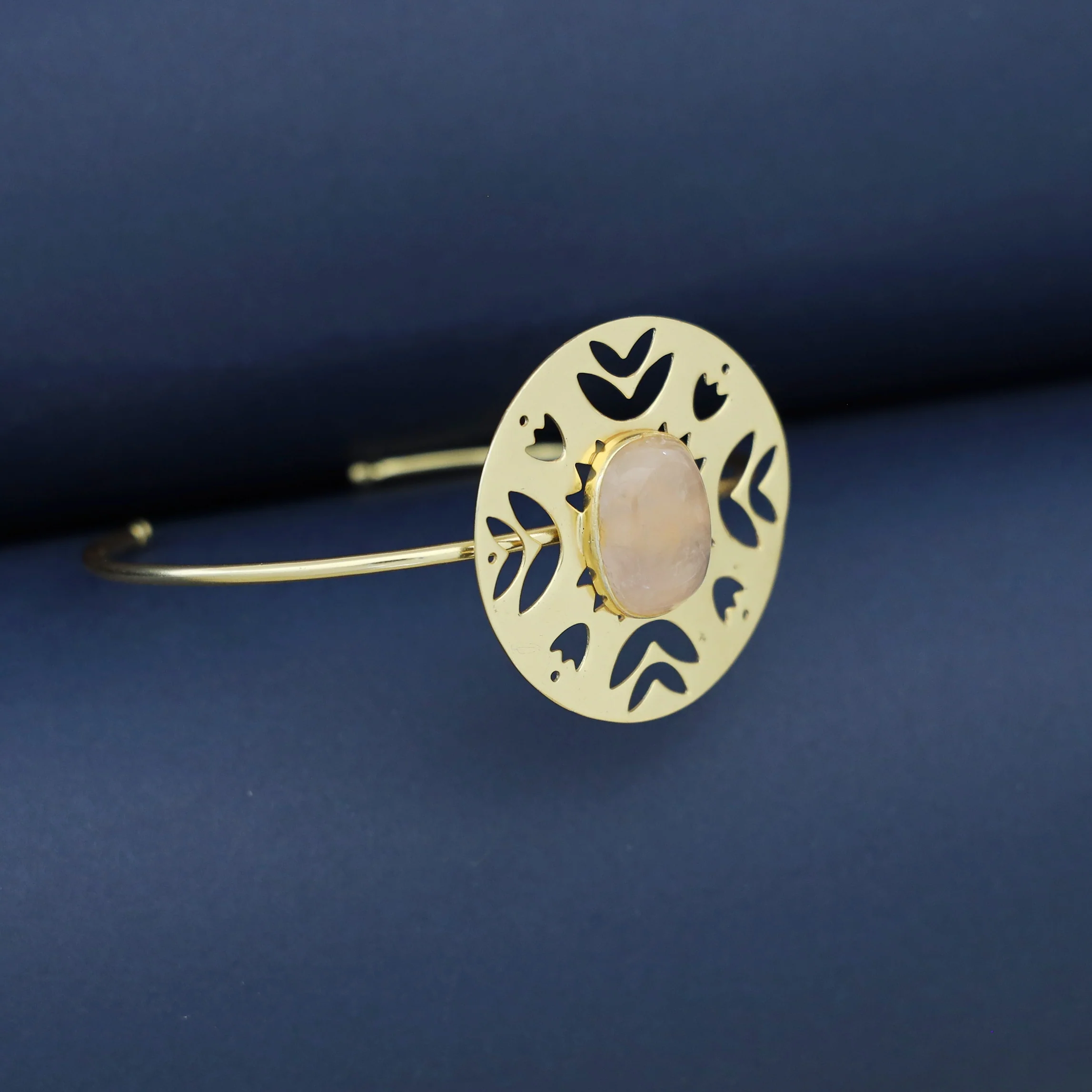 Abhira Golden Circle Oval Natural Stone Bangle - Image 2