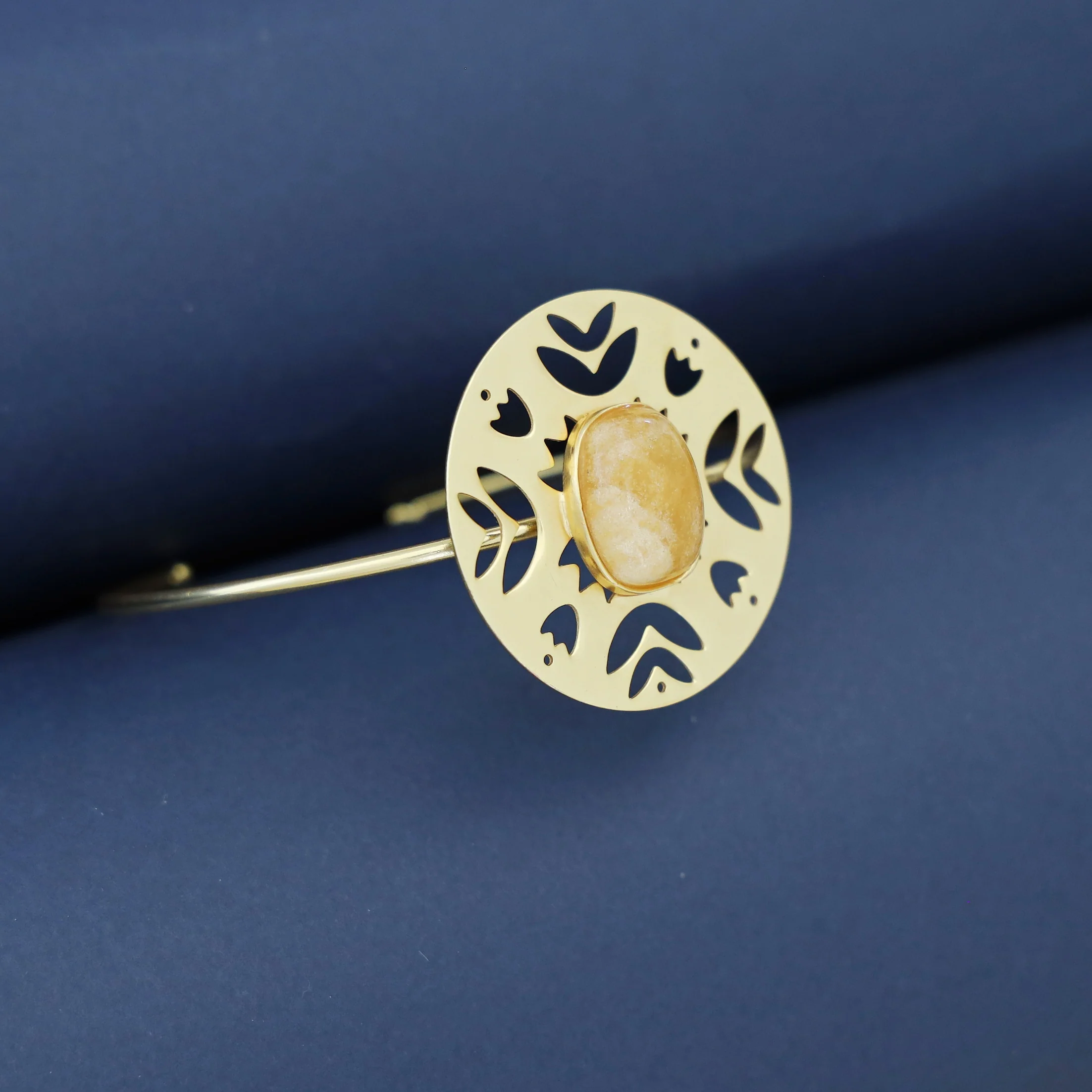 Abhira Golden Circle Oval Natural Stone Bangle - Image 6