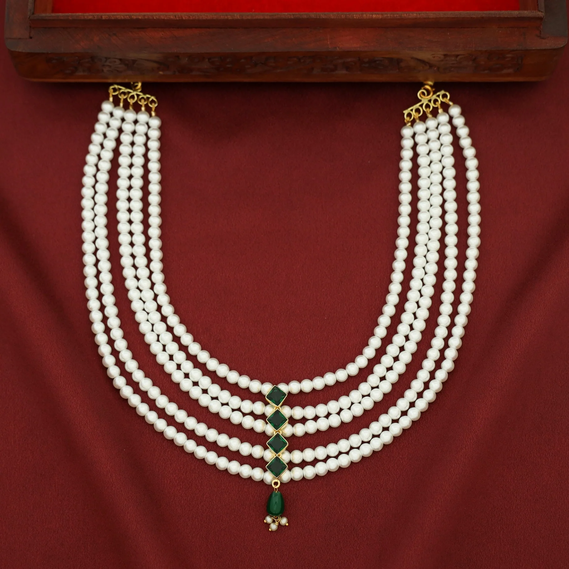 Abhisvara 5 Layer Glossy Diamond Pearl Neckpiece - Image 2