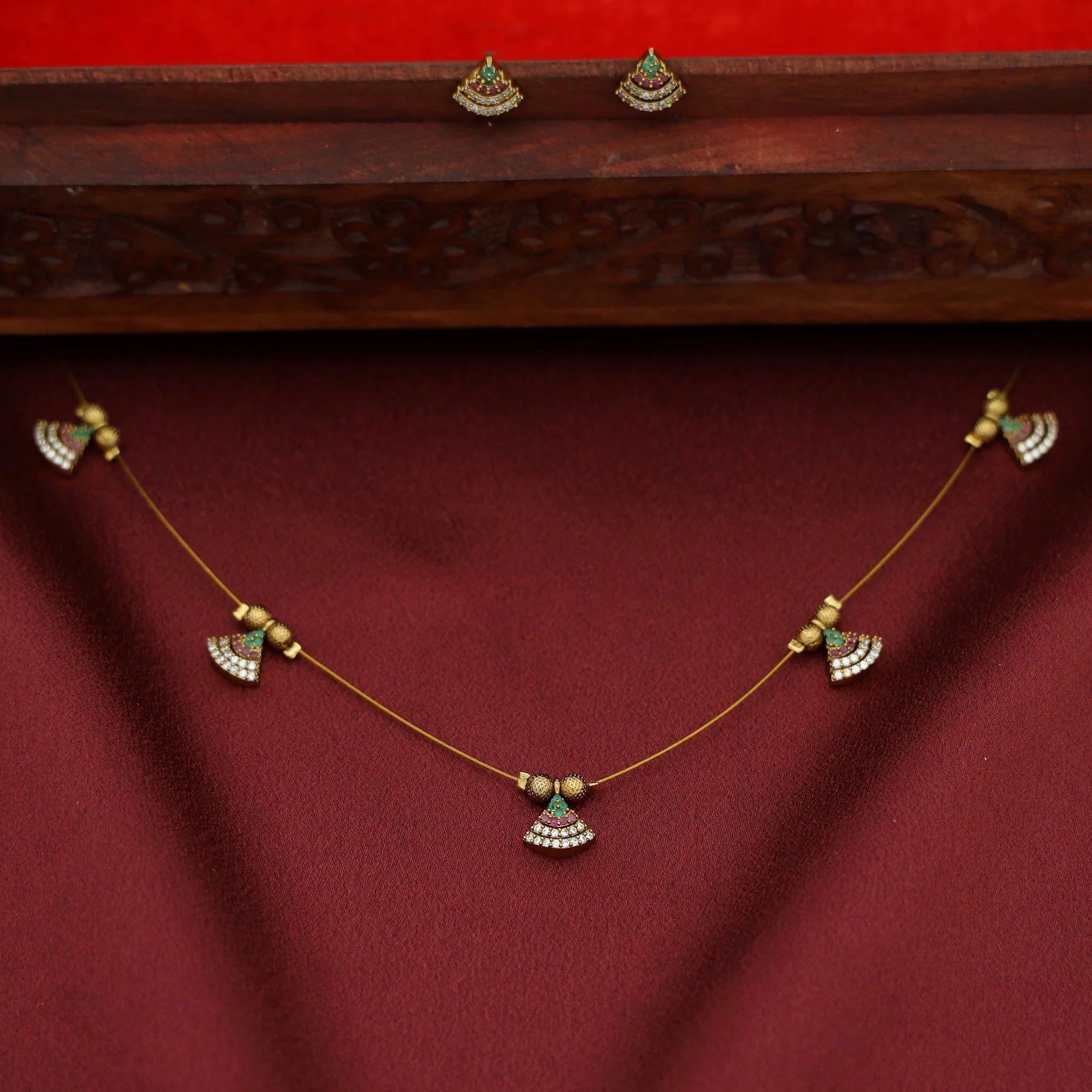 Shyama AD Stone Cone String Neckpiece With Stud - Image 2