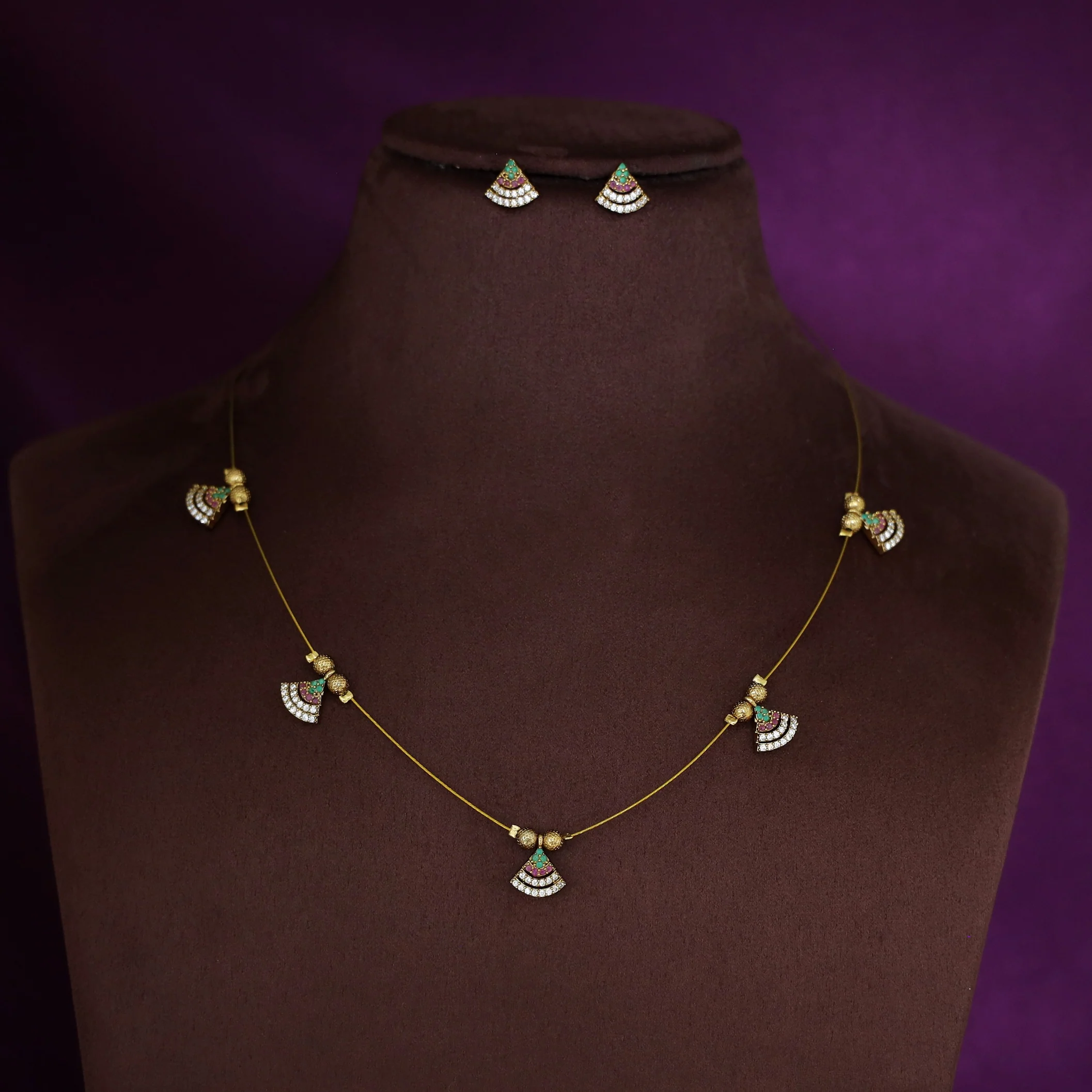 Shyama AD Stone Cone String Neckpiece With Stud - Image 4