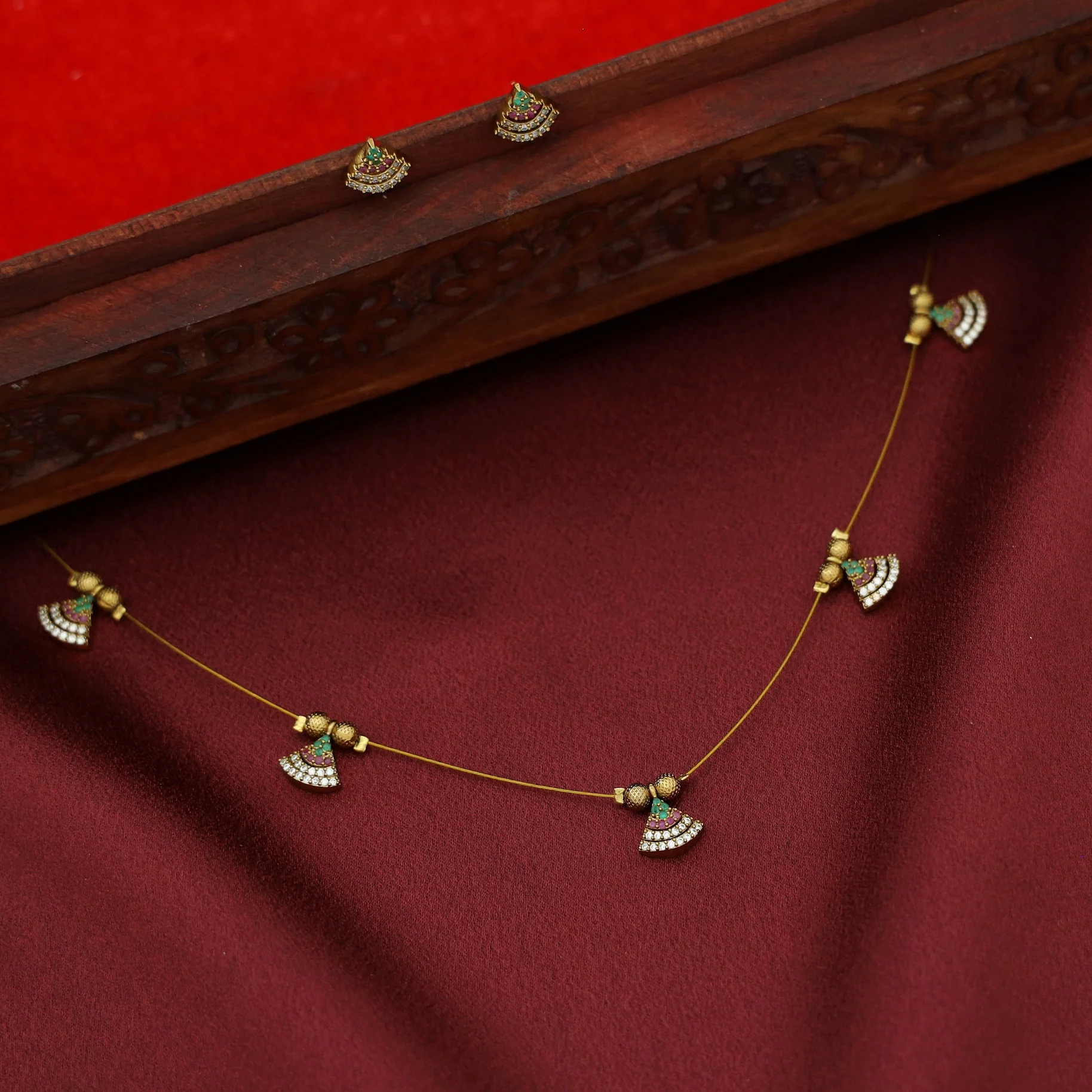 Shyama AD Stone Cone String Neckpiece With Stud - Image 5
