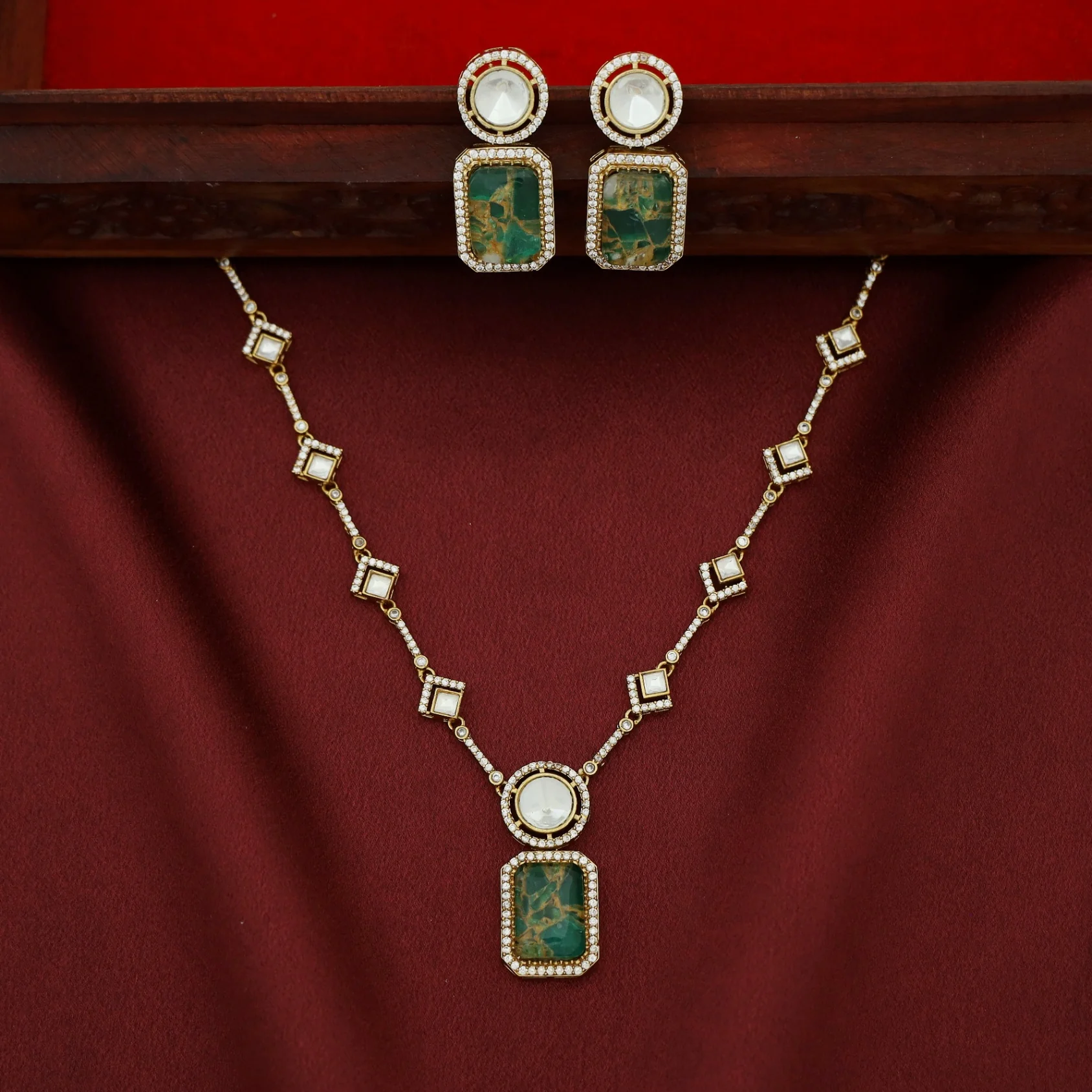 Charvi Multishape Kundan Short Neckpiece With Earring - Image 2