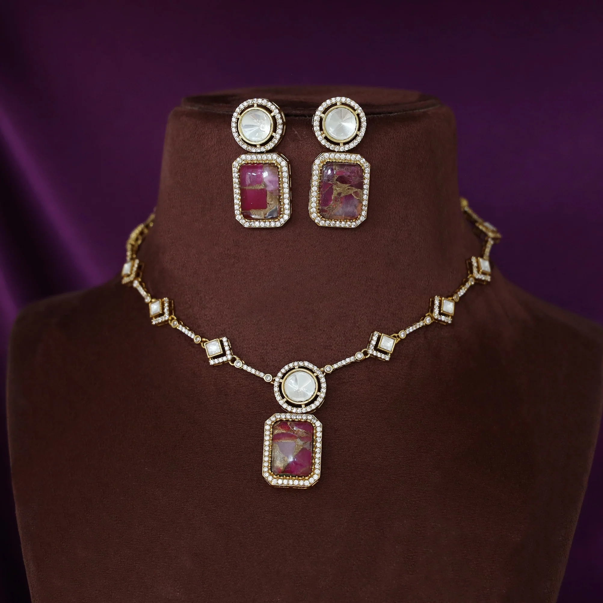 Charvi Multishape Kundan Short Neckpiece With Earring - Image 3