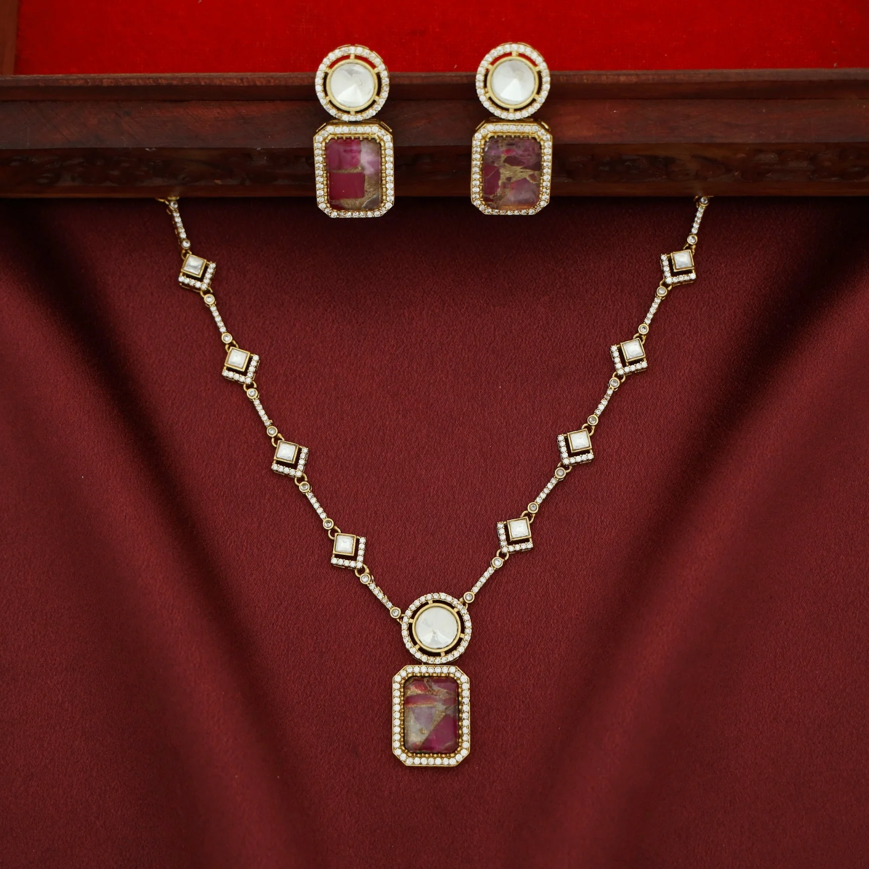 Charvi Multishape Kundan Short Neckpiece With Earring - Image 4