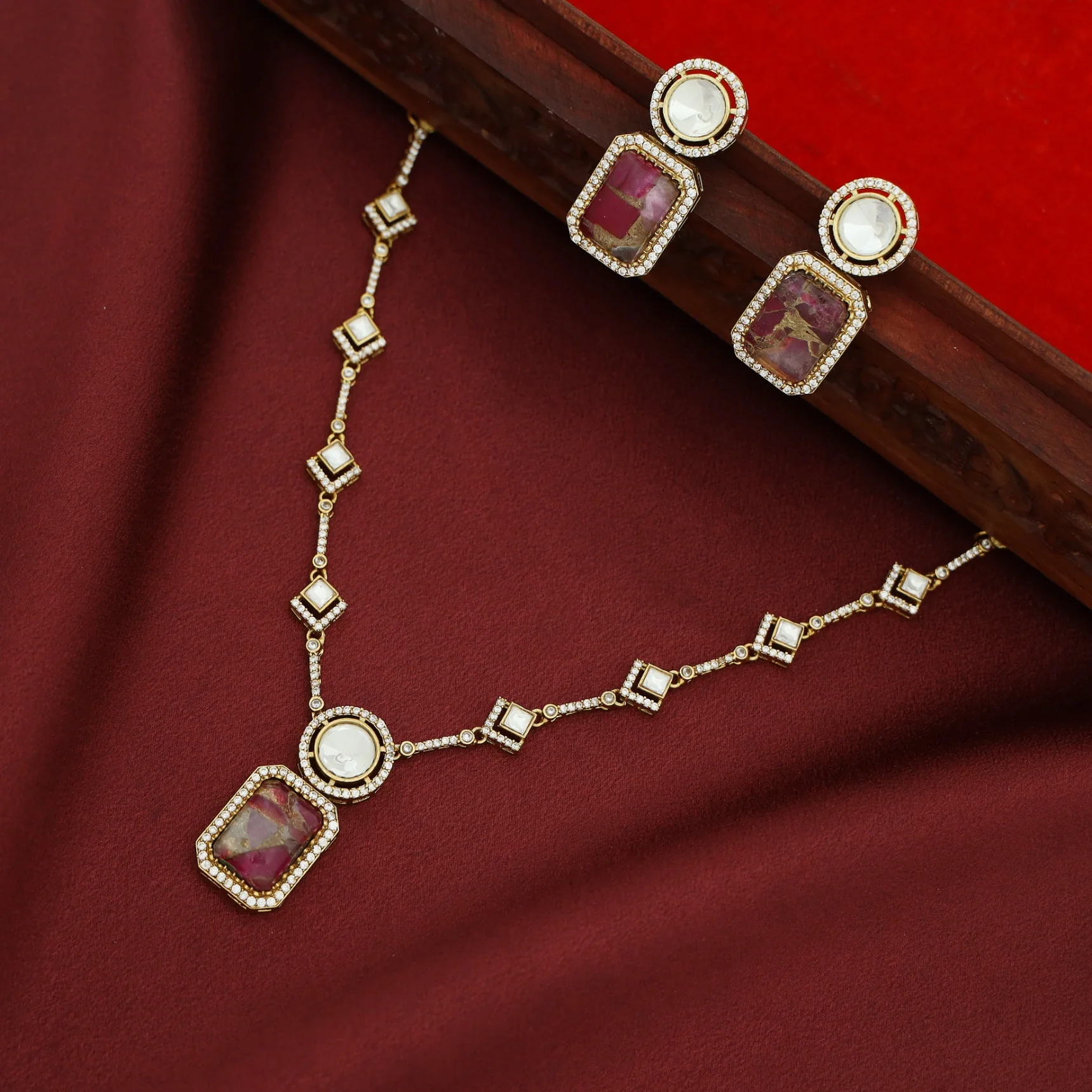 Charvi Multishape Kundan Short Neckpiece With Earring - Image 5