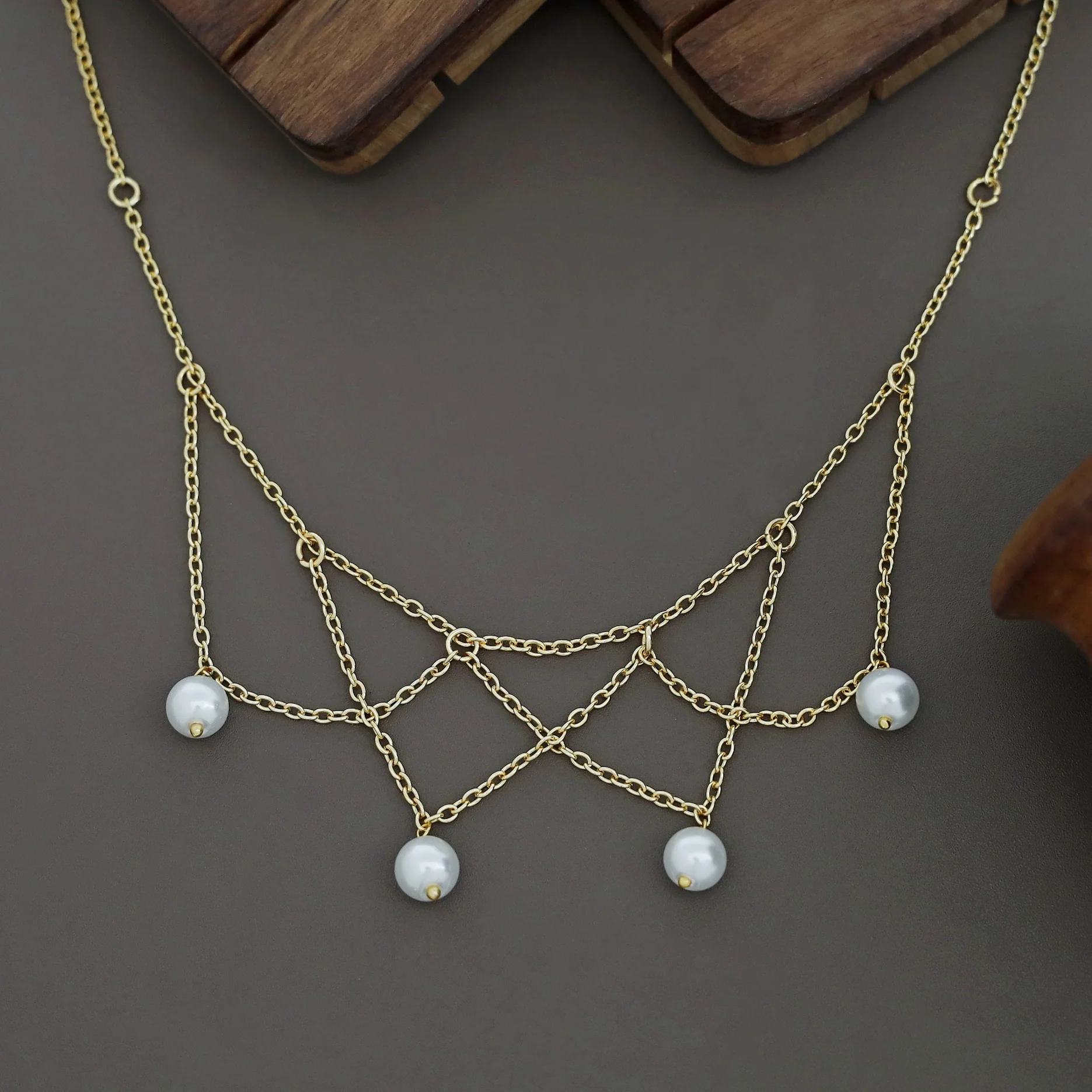 Adabelle Pearl Golden Inter Chain Neckpiece - Image 2