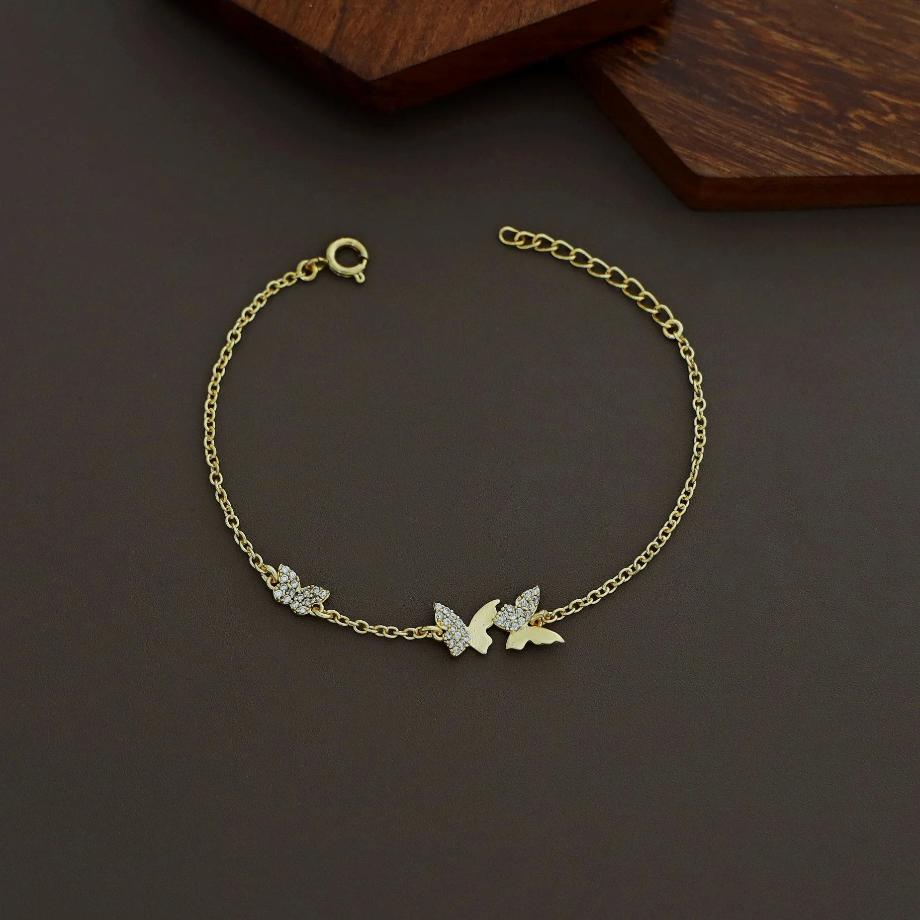 Adhara Golden Tri Butterfly Bracelet - Image 2