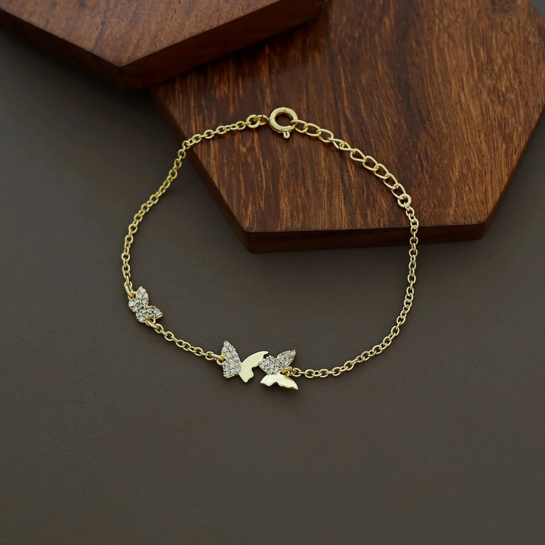 Adhara Golden Tri Butterfly Bracelet - Image 3