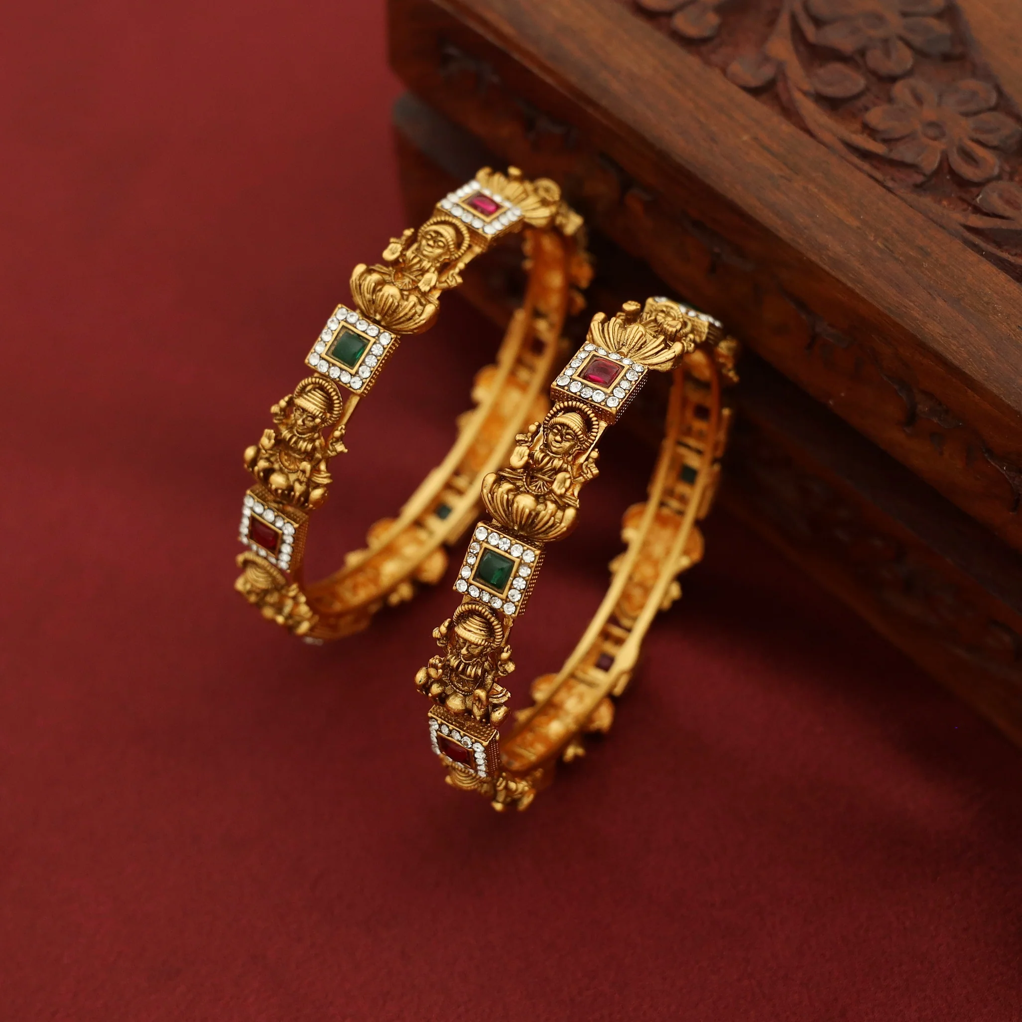 Adhishtalakshmi Square Kemp Stone Bangle (Set Of 2) - Image 3