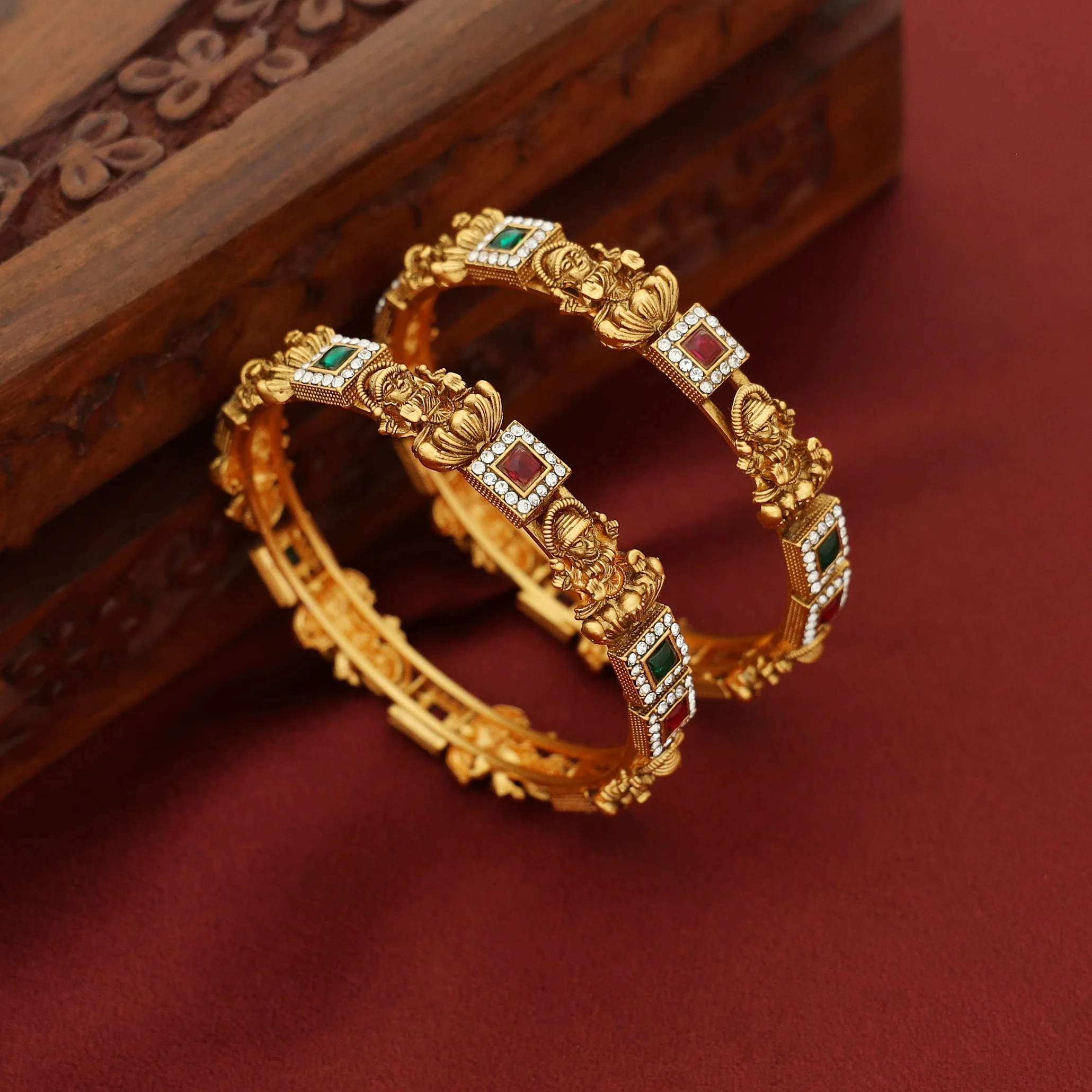Adhishtalakshmi Square Kemp Stone Bangle (Set Of 2) - Image 4