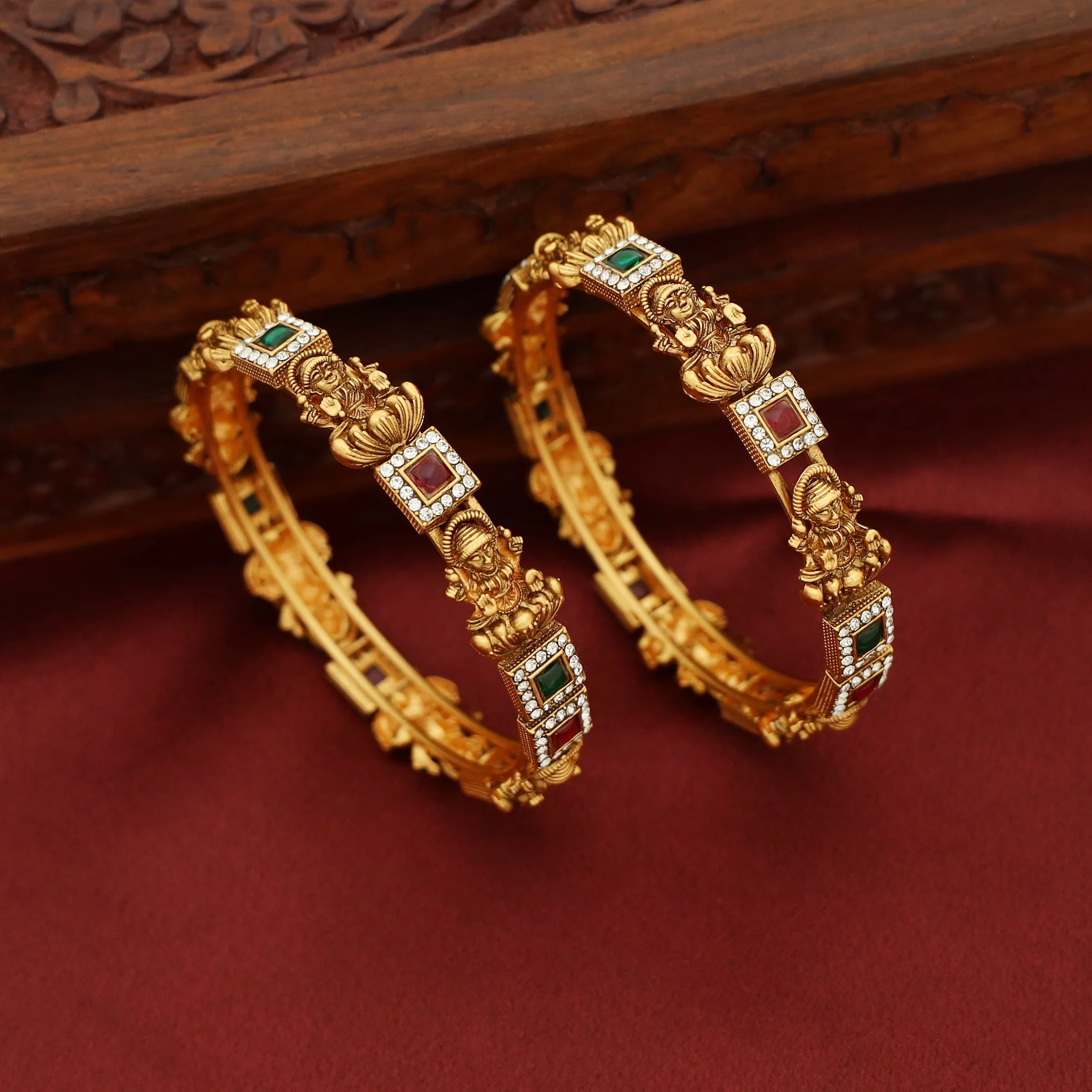 Adhishtalakshmi Square Kemp Stone Bangle (Set Of 2) - Image 5