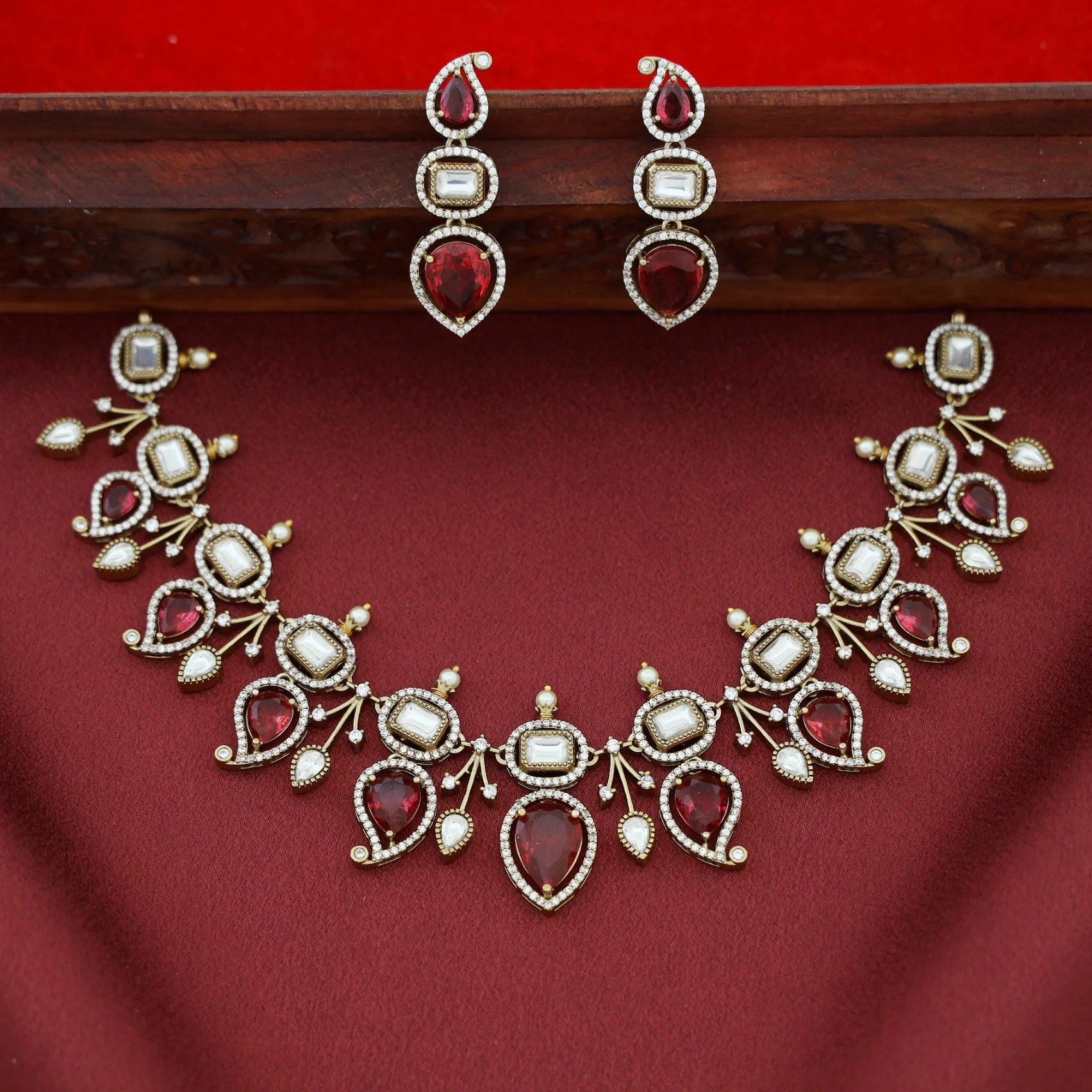 Adhisti AD Stone Mango Short Neckpiece With Earring - Image 2