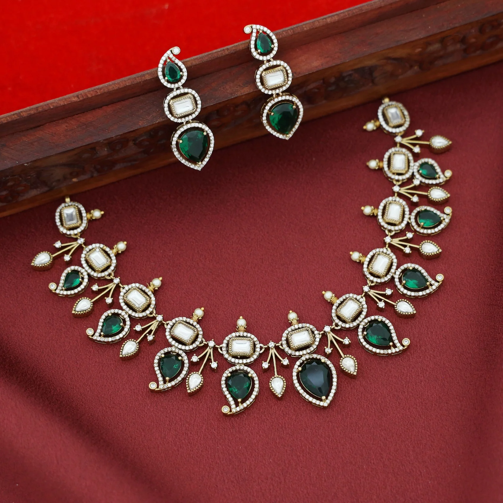 Adhisti AD Stone Mango Short Neckpiece With Earring - Image 4