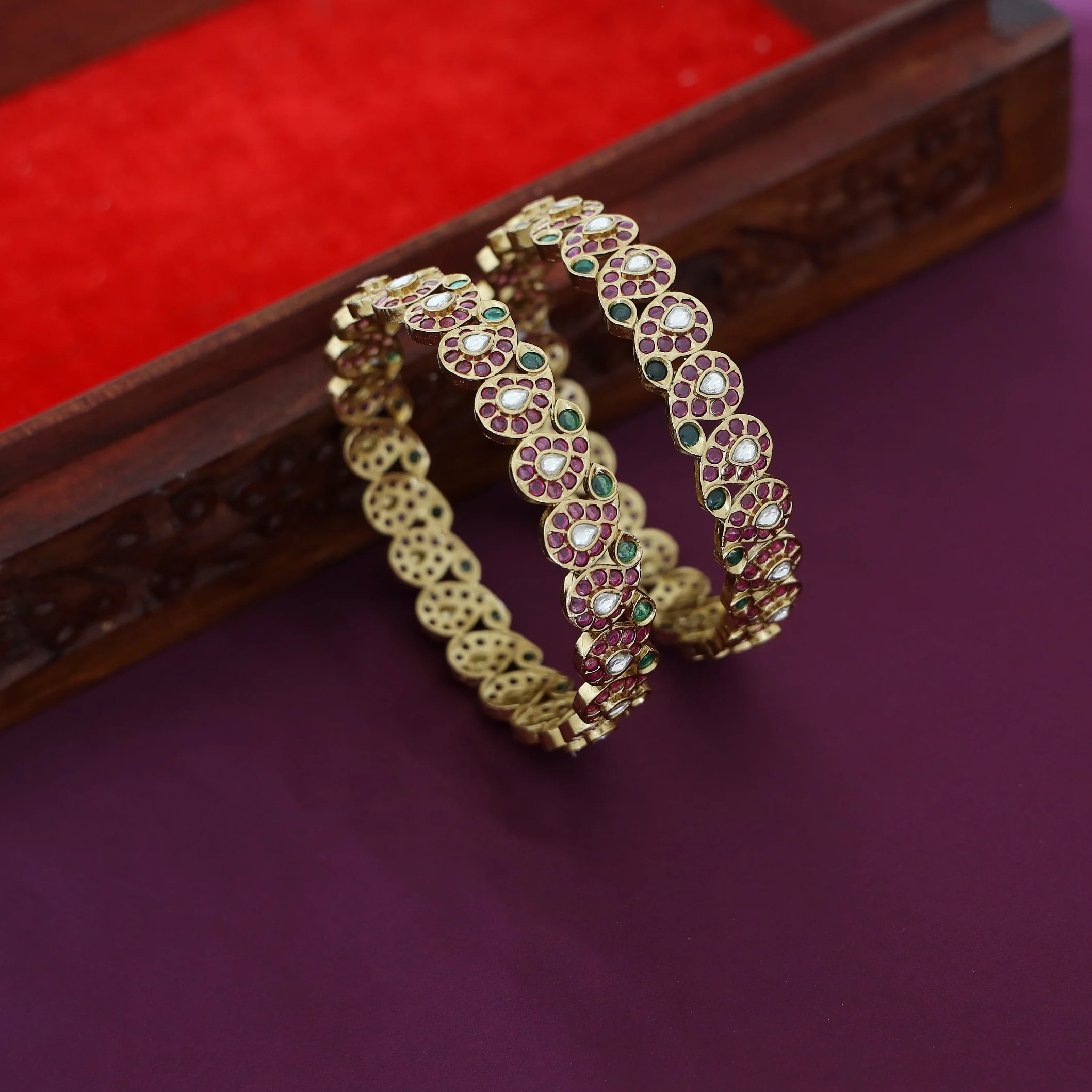 Adhrita Mango Kemp Stone Bangle (Set Of 2) - Image 2