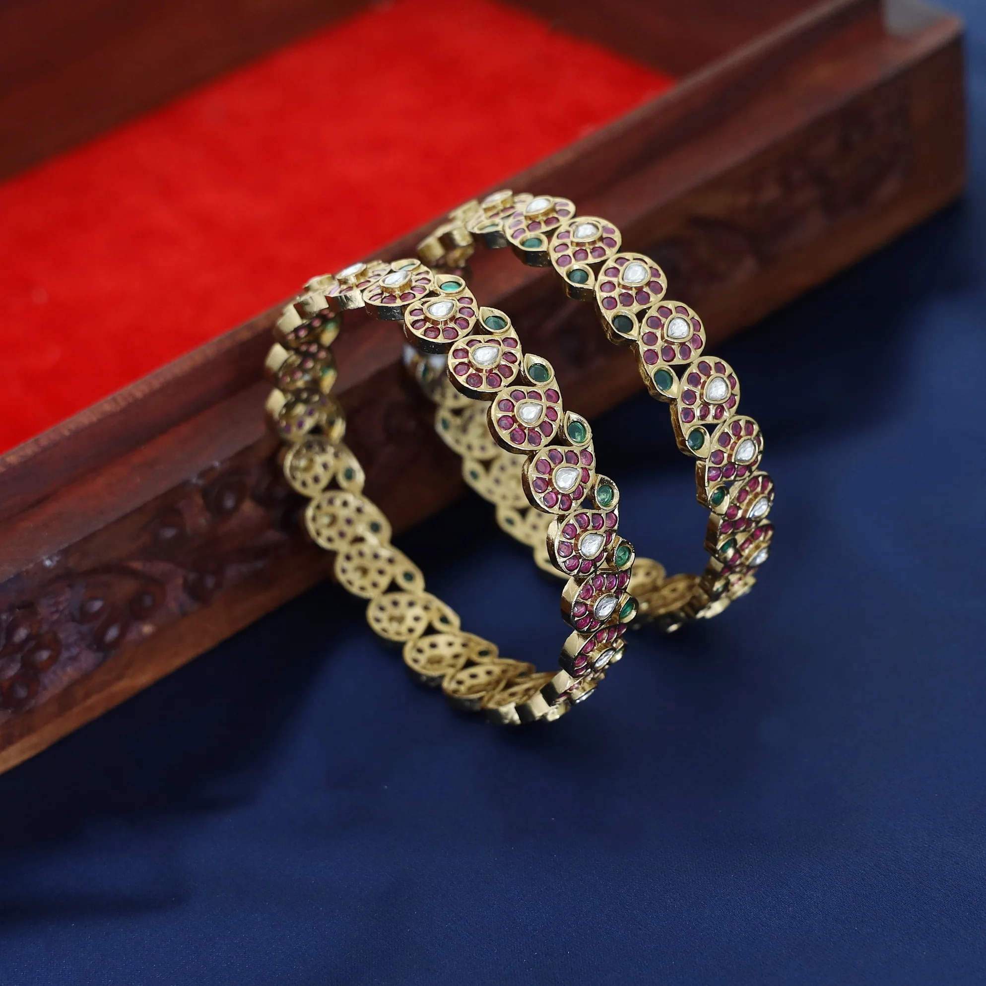 Adhrita Mango Kemp Stone Bangle (Set Of 2) - Image 3