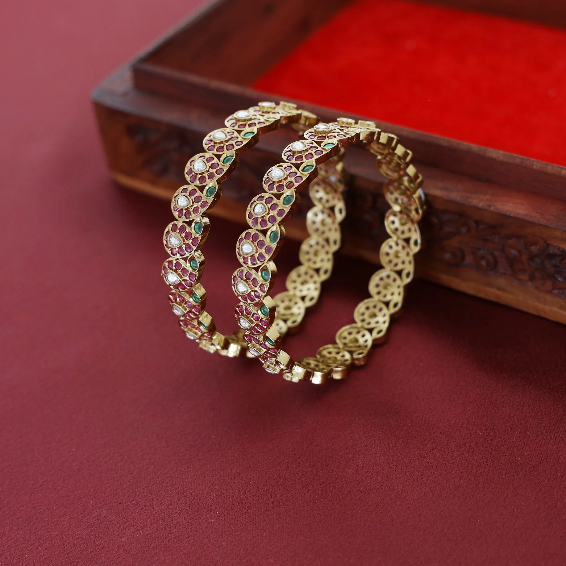 Adhrita Mango Kemp Stone Bangle (Set Of 2) - Image 4