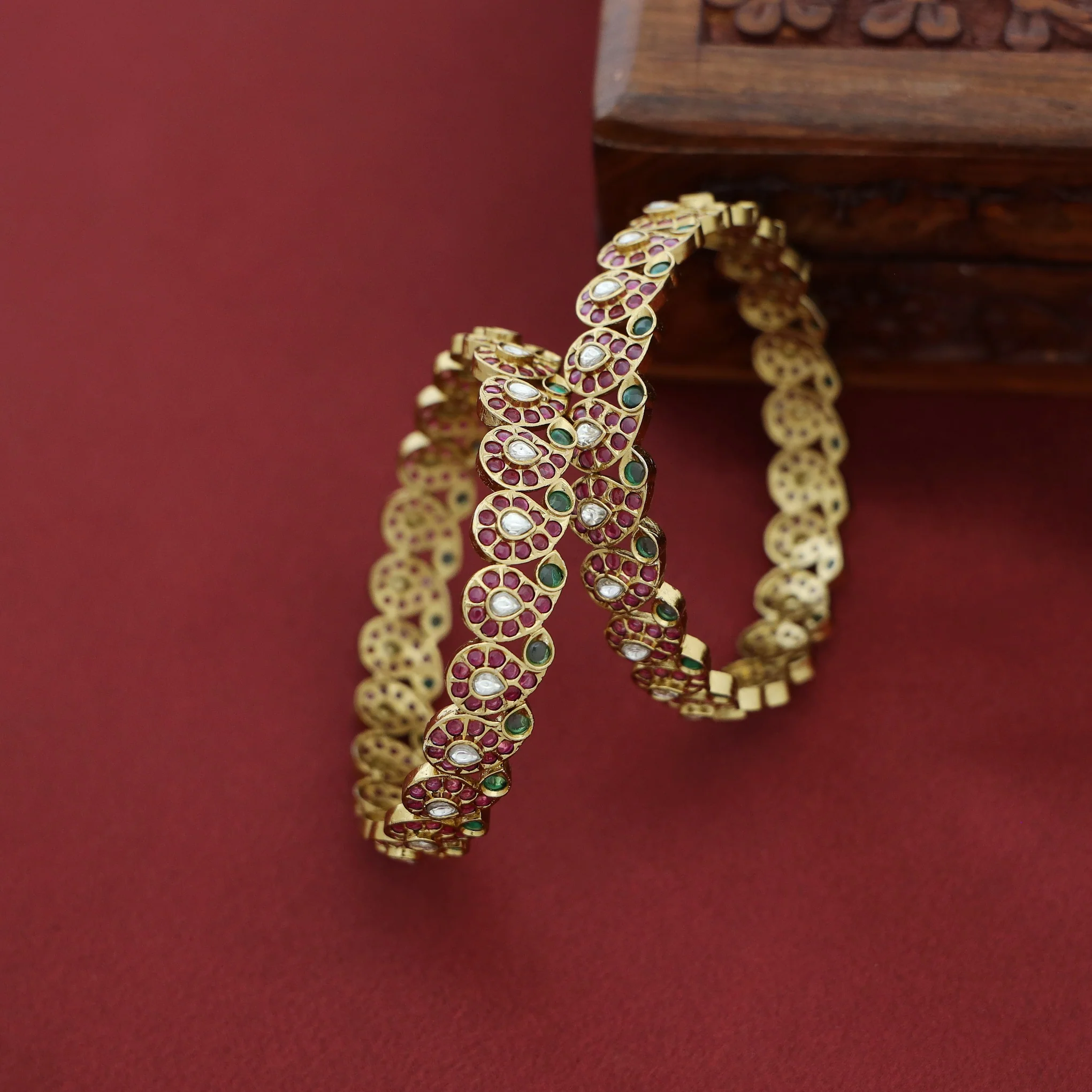 Adhrita Mango Kemp Stone Bangle (Set Of 2) - Image 5