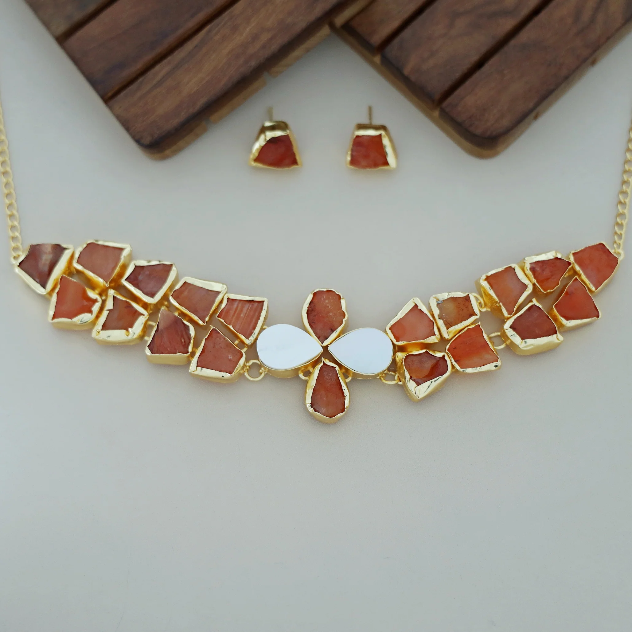 Adina 2 Layer Raw Stone + MOP Choker With Earring - Image 2
